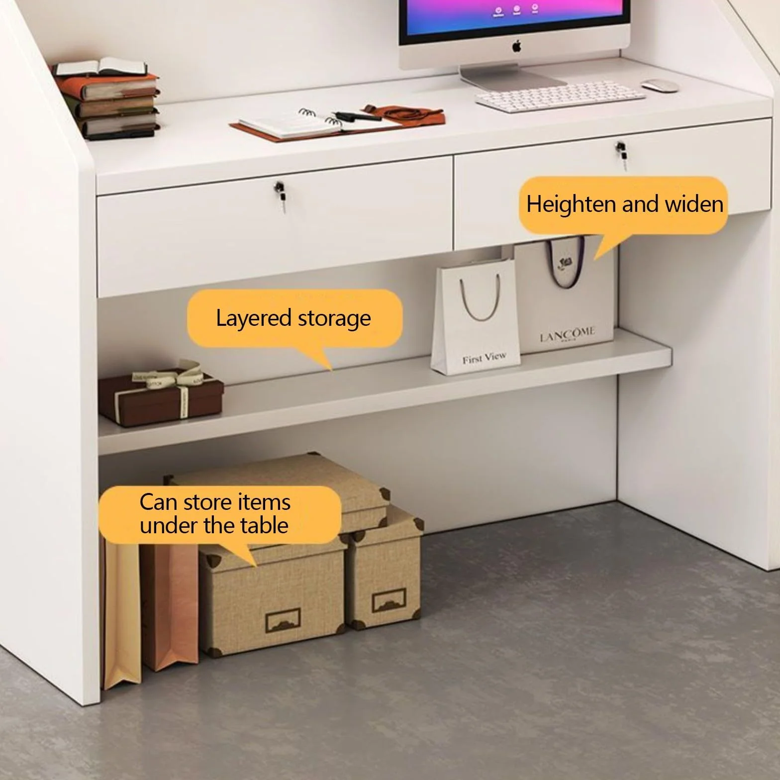 Mostrador de recepción moderno con cajones 60x34x92cm blanco para tienda minorista