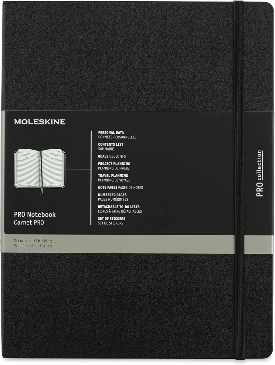 Moleskine Carnet Pro, Cuaderno Profesional de Oficina, Tapa Dura, Formato XL 13 x 21 cm, Color Negro