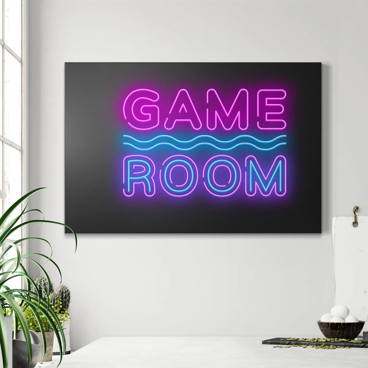 DEQORI Pizarra magnética con impresión UV | diseño "Neon Game Room" | diseño rectangular de 90 x 60 cm | tiza pizarra metálica se puede escribir – Decoración de pared para cocina, pasillo, habitación