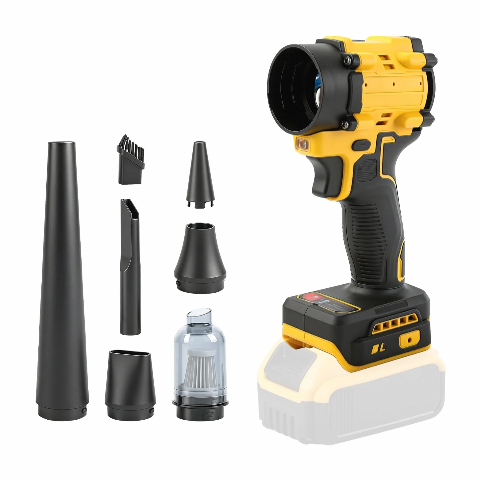 Soplador y aspiradora inalámbricos 2 en 1 compatibles batería Dewalt 18V, soplador aire sin escobillas 150 W/aspiradora aire comprimido con 5 boquillas para automóviles talleres teclados (sin batería)