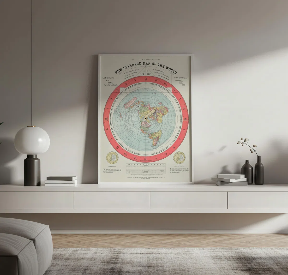 Mapa histórico, 1892 Gleason's New Standard map of The World: on The Projection of J. S. Christopher, Modern College, Blackheath, Inglaterra, arte de pared vintage: 61 x 91 cm