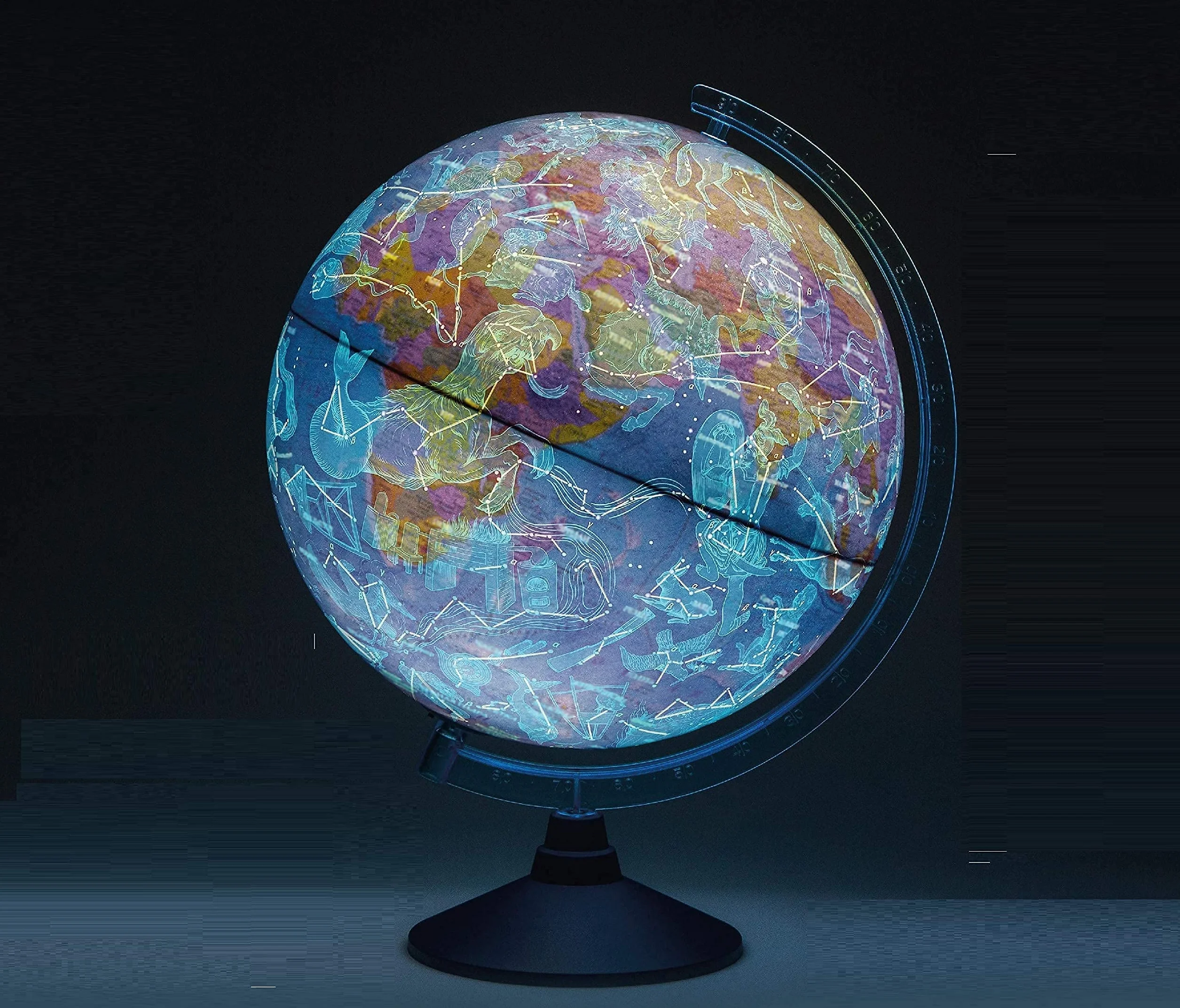 Exerz 21cm Globo terráqueo iluminado - Mapa en inglés - Mapa físico Diurno/Constelación de estrellas con iluminación (21 cm nuevo)