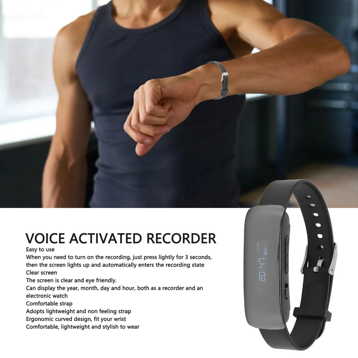 Pulsera con Grabadora de Voz, Reducción de Ruido HD, Reloj Inteligente con Grabadora de Voz AI para Conferencias y Entrevistas (16G)
