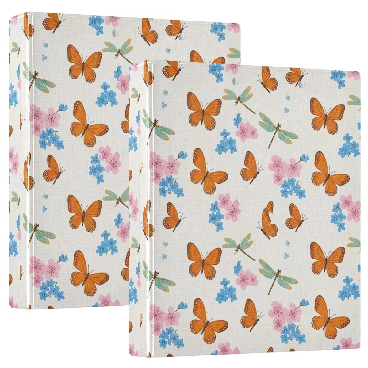 Carpeta de 3 anillas, mariposas naranjas, flores silvestres, carpeta de anillos en D, paquete de 2 | Con portapapeles y bolsillos, para escuela, universidad, oficina