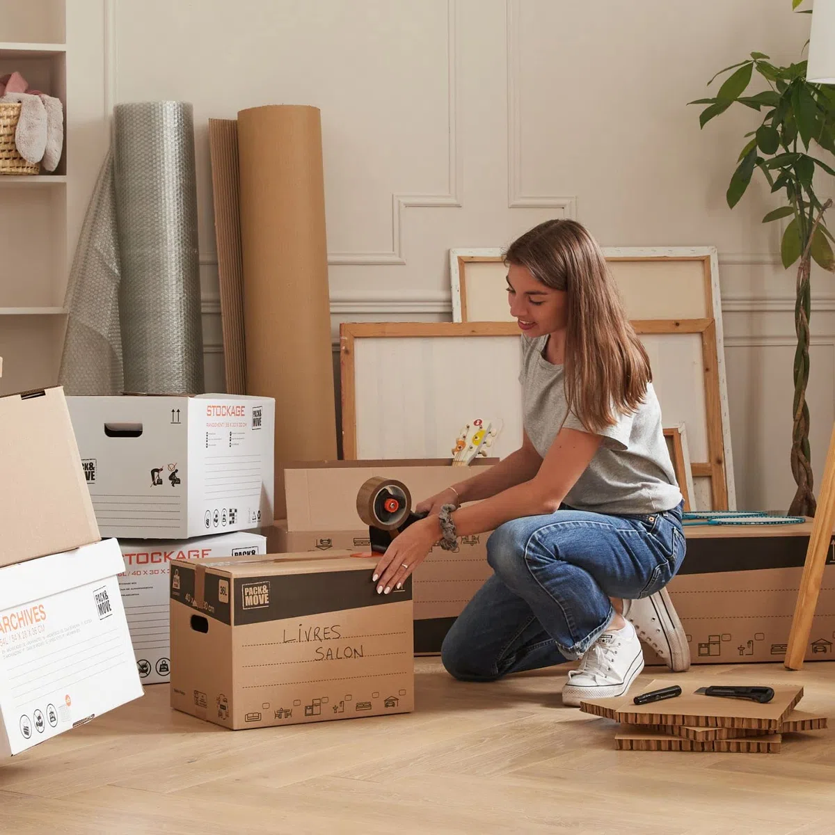Pack de cajas de cartón para mudanza XXL 240L - 80x60x50 cm - certificados FSC 70% - Pack and Move (30)