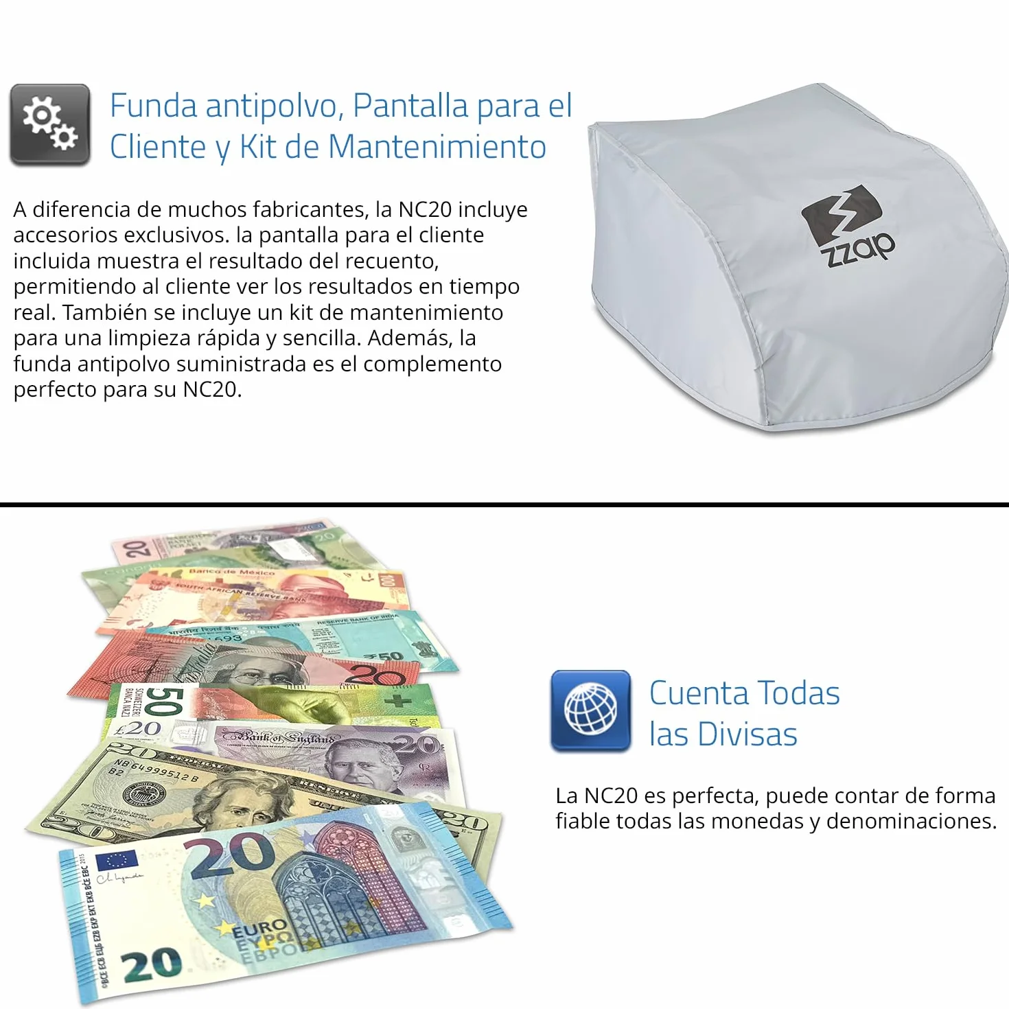 ZZap NC20 Contadora de billetes - Cuenta 1.000 billetes por minuto, Recuento por lotes, cuenta todas las divisas del mundo y mucho más!