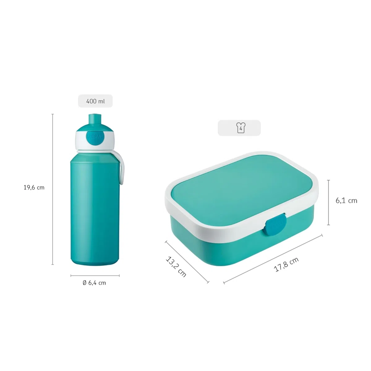 Mepal - Set de Almuerzo Campus - Fiambrera para Niños con Botella Pop-up - para el Colegio o para Llevar - Sin BPA - 400 ml + 750 ml - Dino