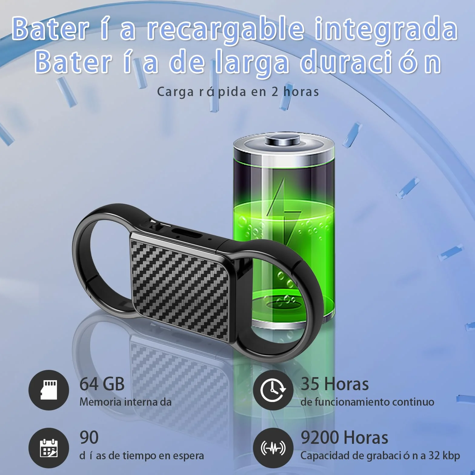 Grabadora de Voz 3072Kbps, Mini Grabadora de Voz 64GB, Grabadora Voz y Activación por Voz, Capacidad de 4800 Horas, cancelación Inteligente de Ruido DSP Recargable por USB Mini Grabadora de Voz