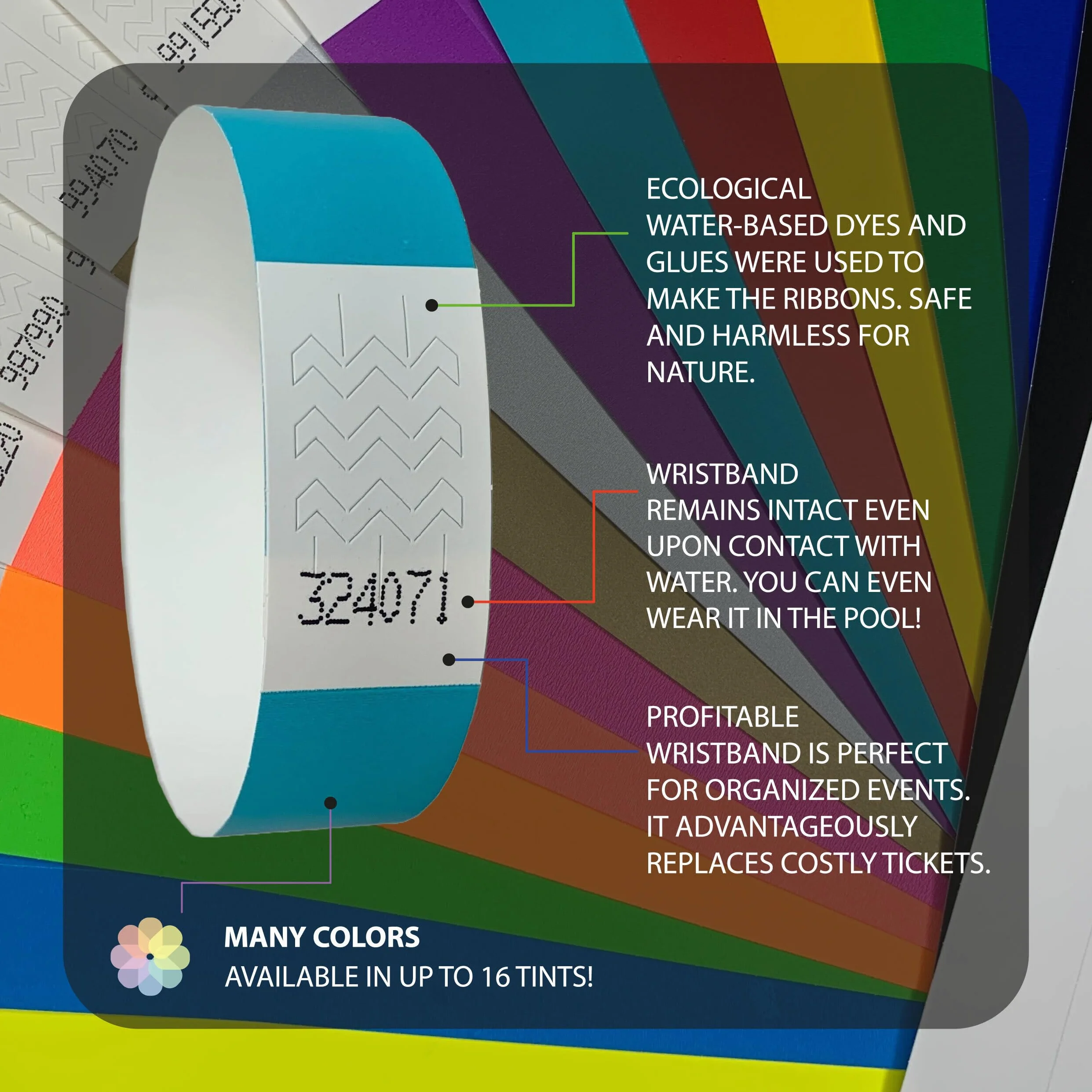 Pulseras de papel fluorescentes neon para eventos fiesta discoteca - Pulsera identificativa festival wristband Aqua