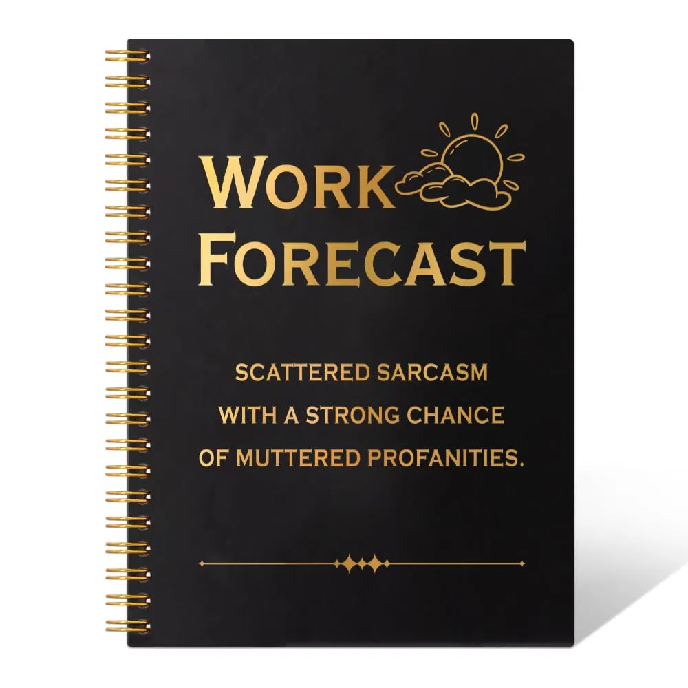 THEBESTU Work Forecast - Cuaderno de espiral en blanco de tapa dura de 160 páginas, divertido cuaderno sarcástico para compañeros de trabajo, compañeros de trabajo, humor de oficina, regalos de