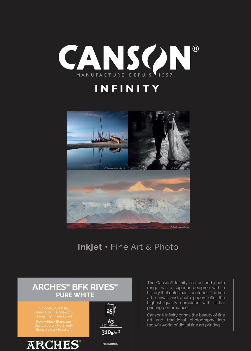 Canson Infinity Arches BFK Rives Pure White 310gsm A3-29,7x42cm 25 hojas