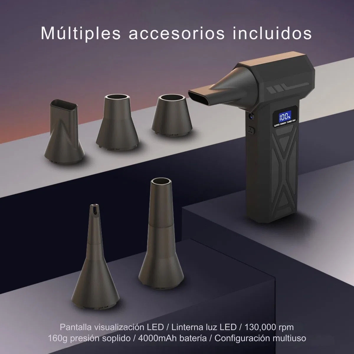 Soplador De Aire Potente Recargable 130.000 rpm Con Linterna, Soplador De Aire Para Pc y Videoconsolas con accesorios de limpieza, Aire Comprimido Limpieza Pc y Coche, Oficina, Hogar Y Viajes 2026