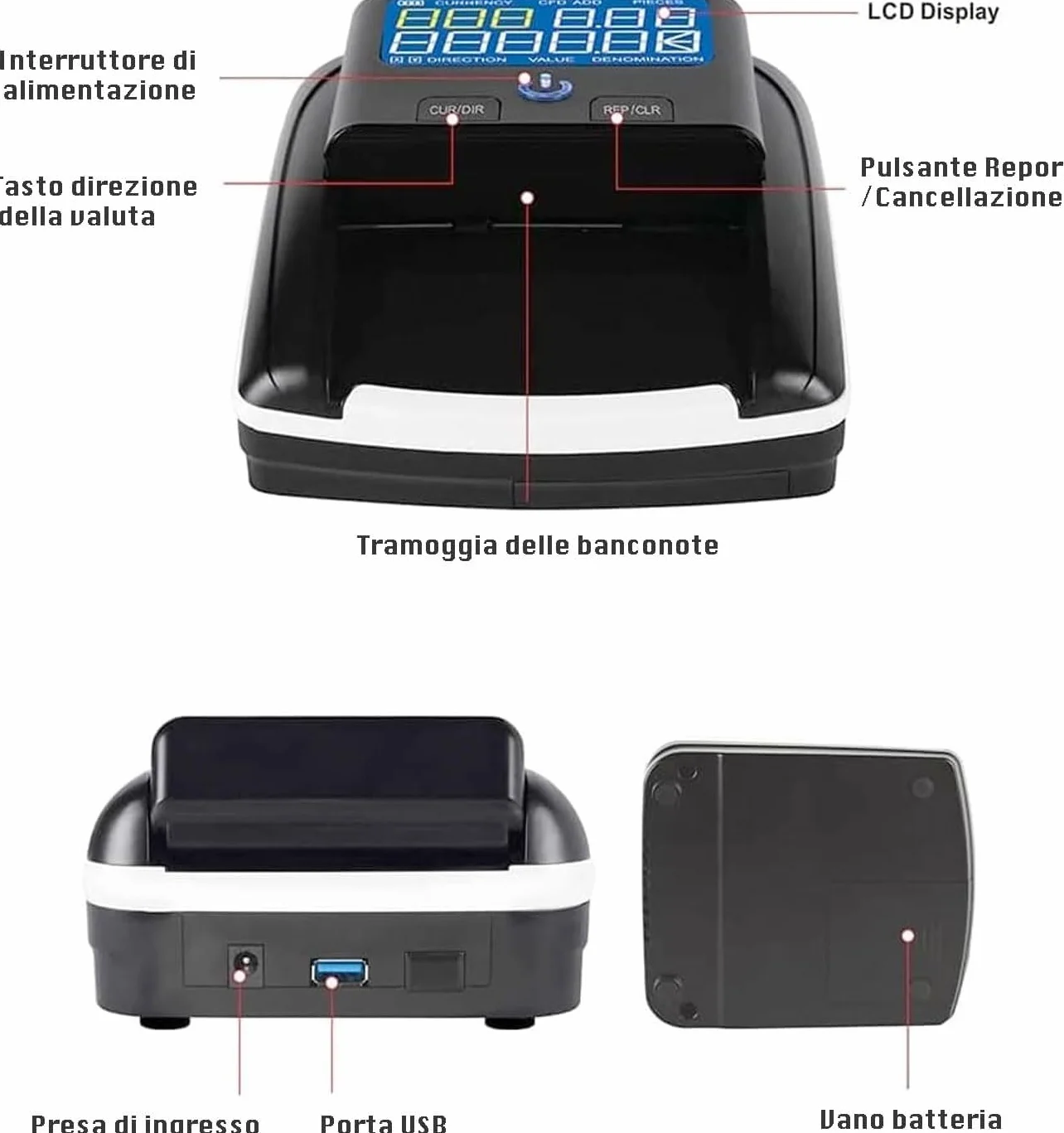 SQUADO Detector de dinero falso verificación billetes falsos EURO con batería recargable