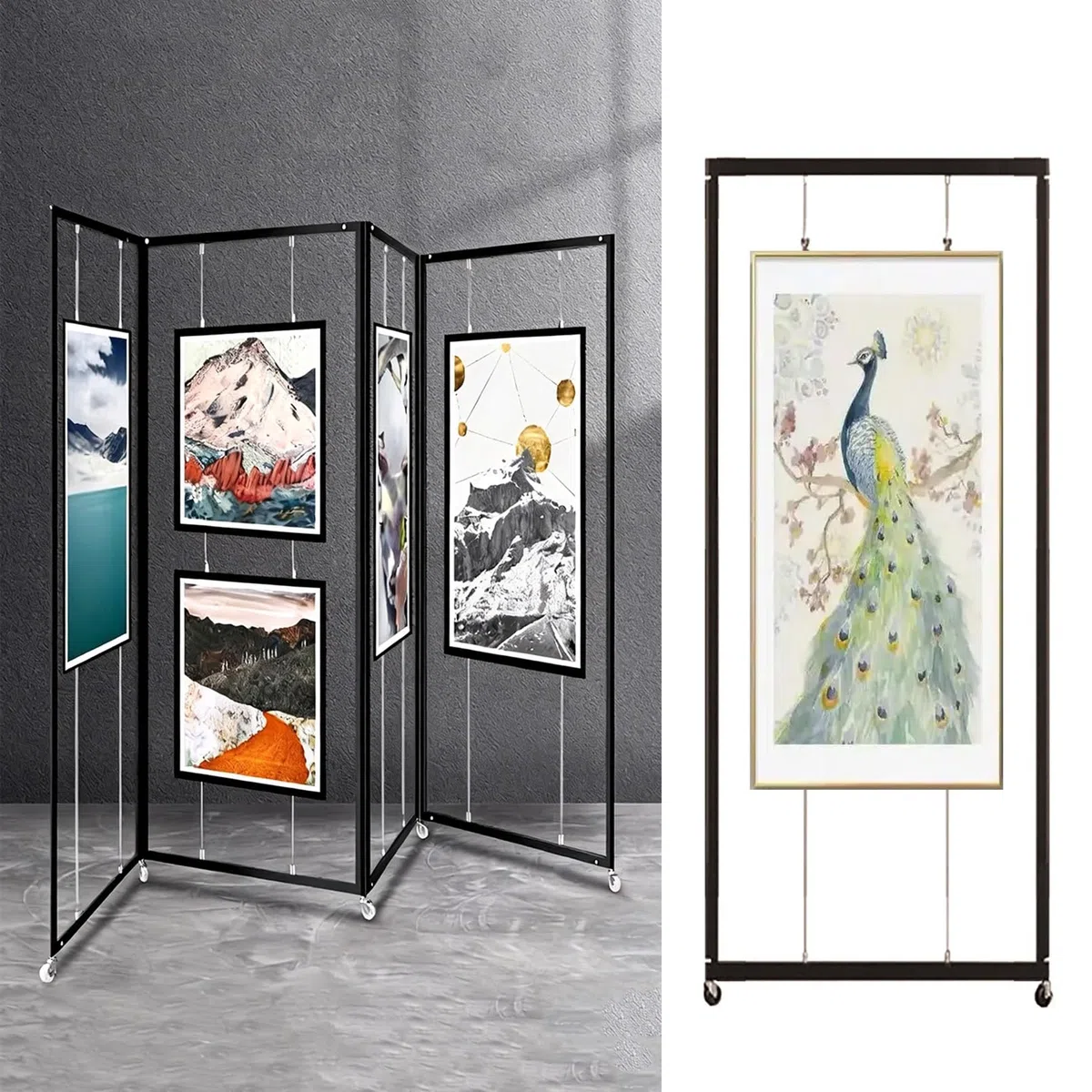 Colgar Cuadros Estantería Metálica Rodante, Expositor Móvil De Aluminio, Estante Publicitario, Soporte Carteles, Para Galerías De Arte Y Ferias(8pcs,80x180cm/31.5x70.8in)