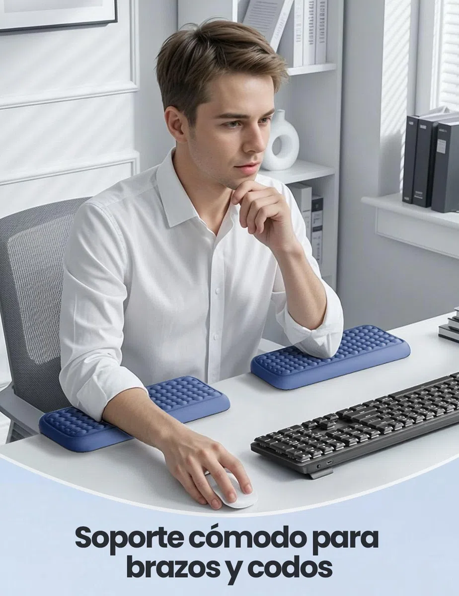 VAYDEER Juego de 2 Almohadillas de Codo en Forma de L — Cojines Reposamuñecas con Espuma Viscoelástica para Borde del Escritorio, Soporte Ergonómico para Muñeca y Antebrazo, Base Antideslizante (Azul)
