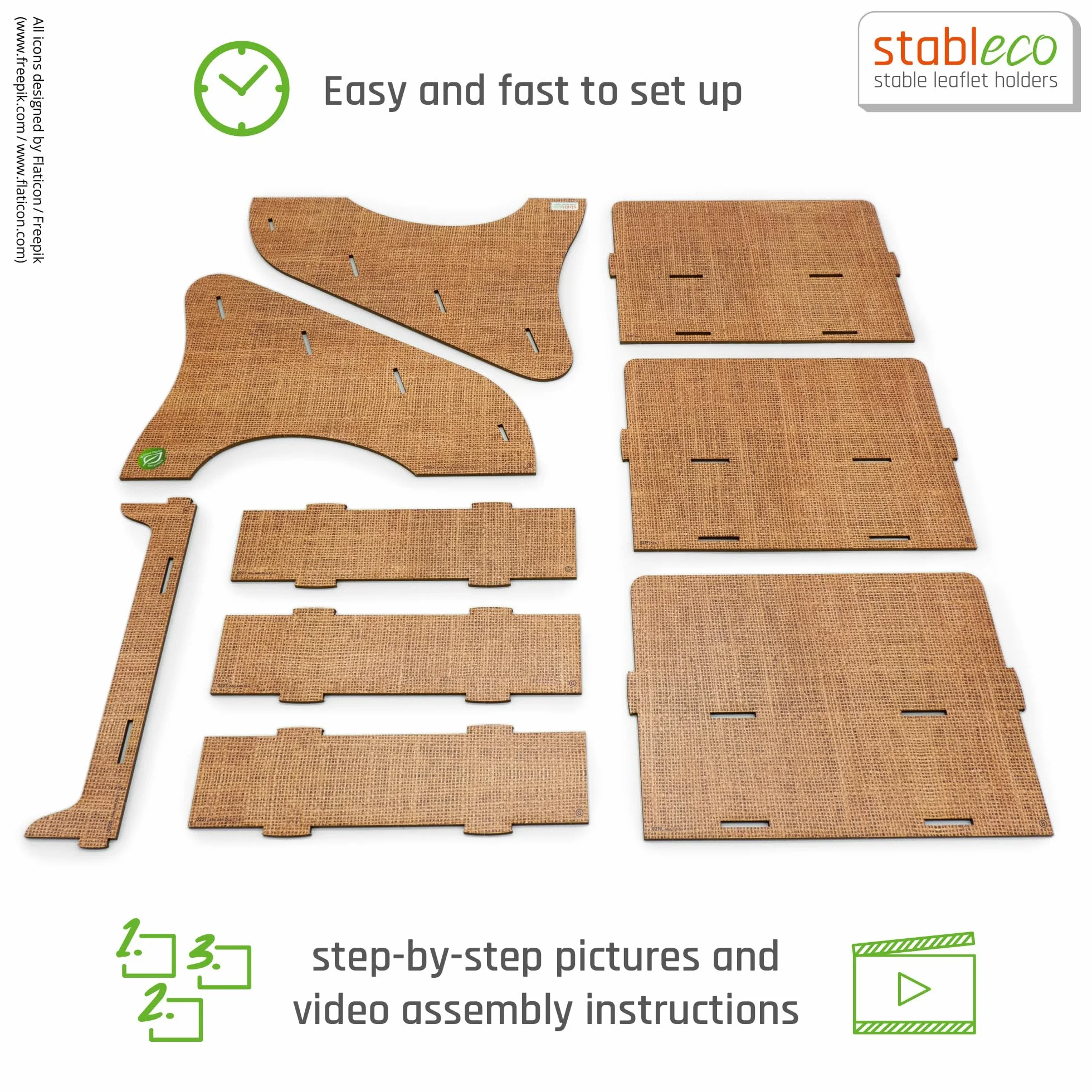 Soporte para folletos ecológico DIN A5 horizontal 3 compartimentos diseño natural