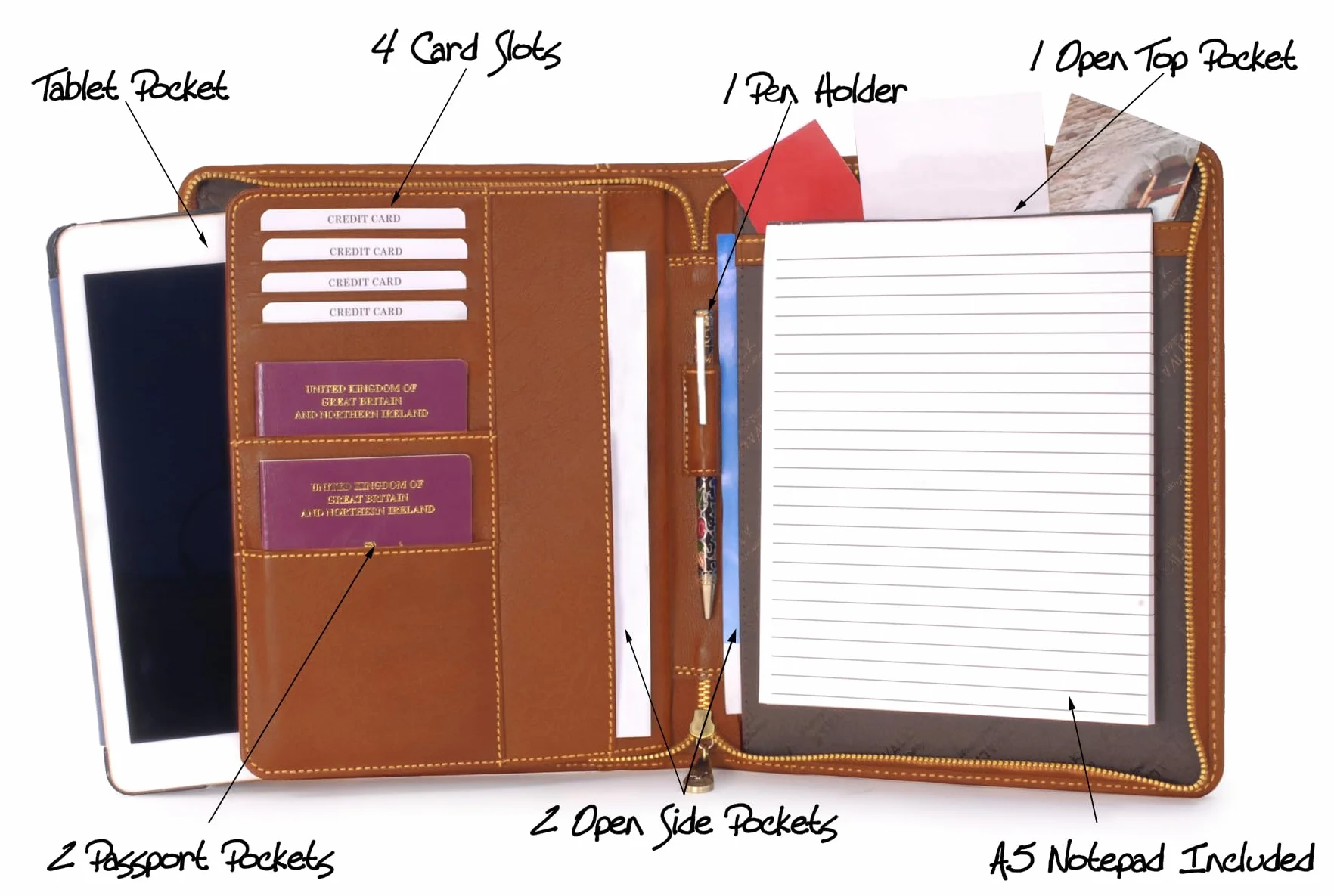 Catwalk Collection Handbags - Portacuaderno Piel - Portadocumentos - Carpeta para Tablet y A5 Documentos - Portafolio de Viaje Mujer - Angela Tostado