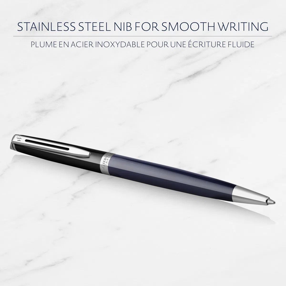 Waterman Hémisphère Bolígrafo | lacado negro y azul con adornos de paladio | punta media | estuche de regalo