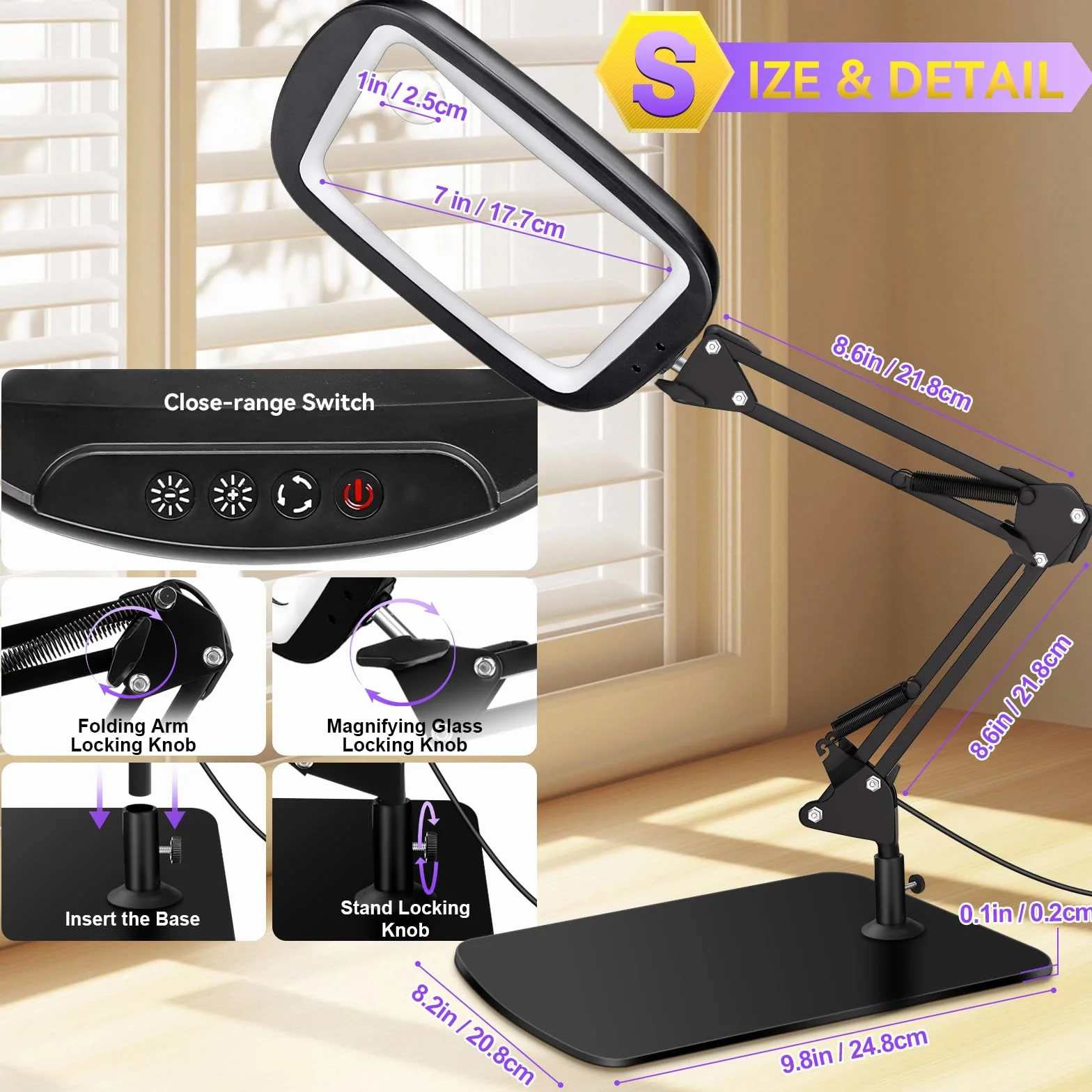 NZQXJXZ 10X 30X Lupa con Luz y Soporte, Lámpara de Aumento con Luz LED, 5 Modos de Color, Lámpara de Escritorio con Lupa Manos Libres para Leer, Manualidades, Pasatiempos, Trabajos de Cerca