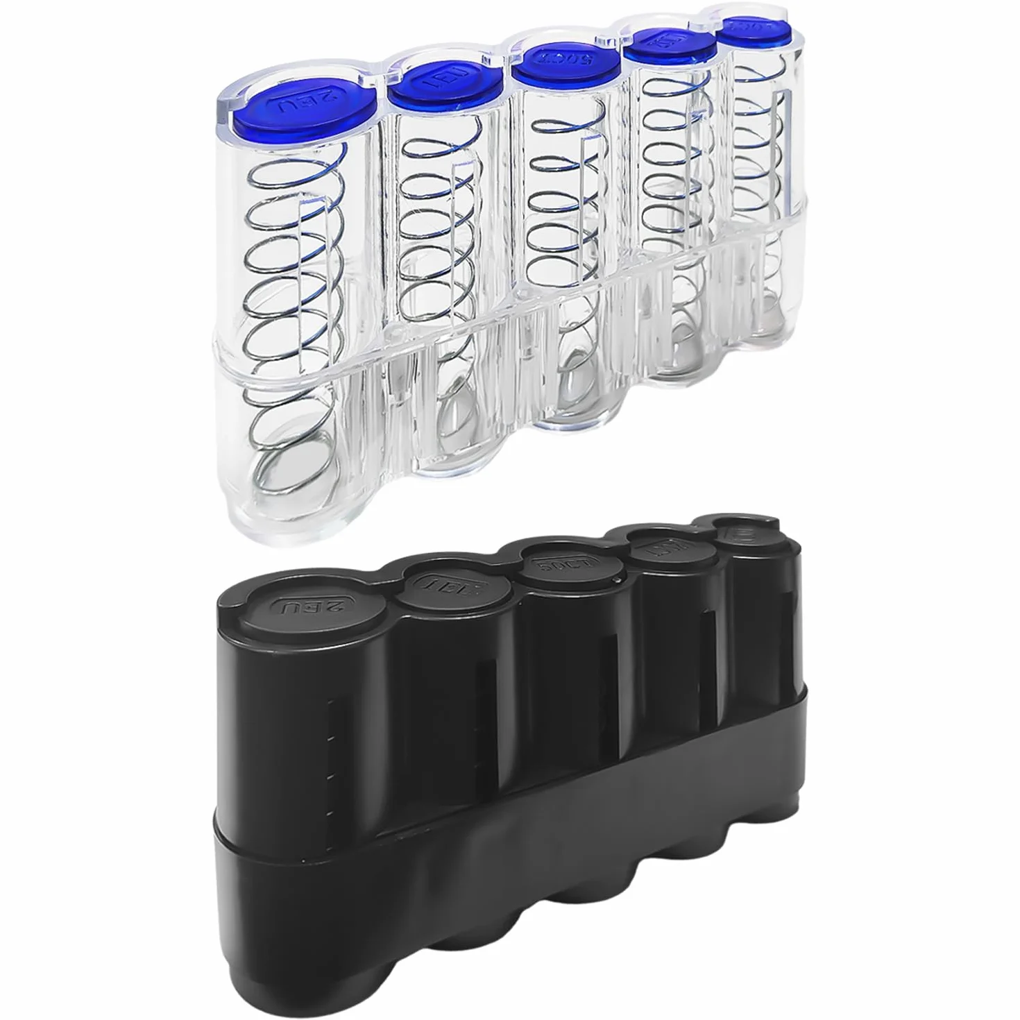 Clasificador De Monedas 5 Orificios 2 Piezas, Caja Con Resorte, Negro Transparente
