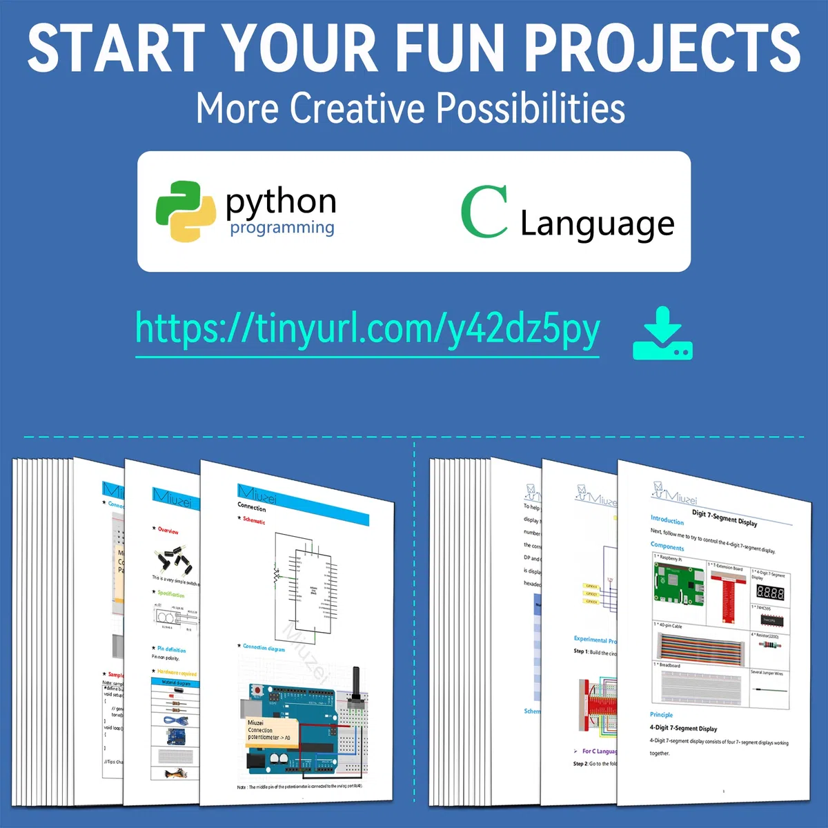 Miuzei Starter Kit Compatible con Arduino-Electrónica Kit con Protoboard con 58 Lecciones, 235 Componentes LC Display, Plug-in Board, Sensores, Relés, GPIO Extensión, Compatible con Raspberry Pi Curso