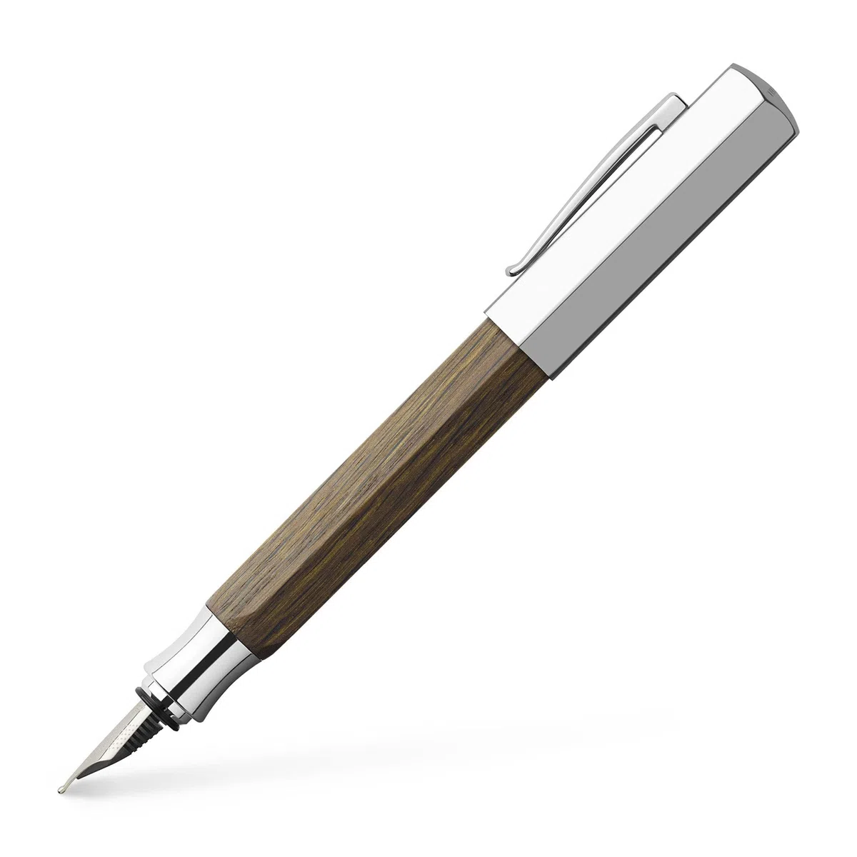 Graf von Faber-Castell - Pluma estilográfica Ondoro de roble ahumado B | Cuerpo de roble ahumado con plumín de acero inoxidable, convertidor y estuche de regalo