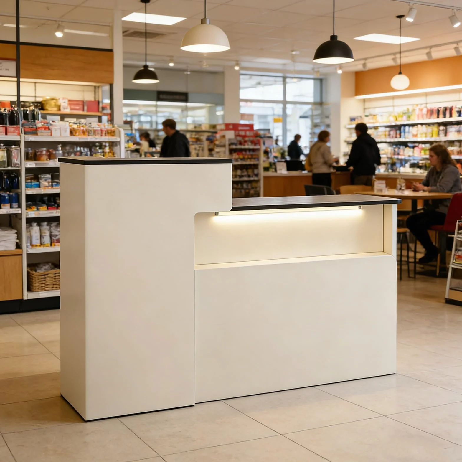 Mostrador de recepción Moderno con cajones con cerradura y vitrina iluminada 120cm Blanco