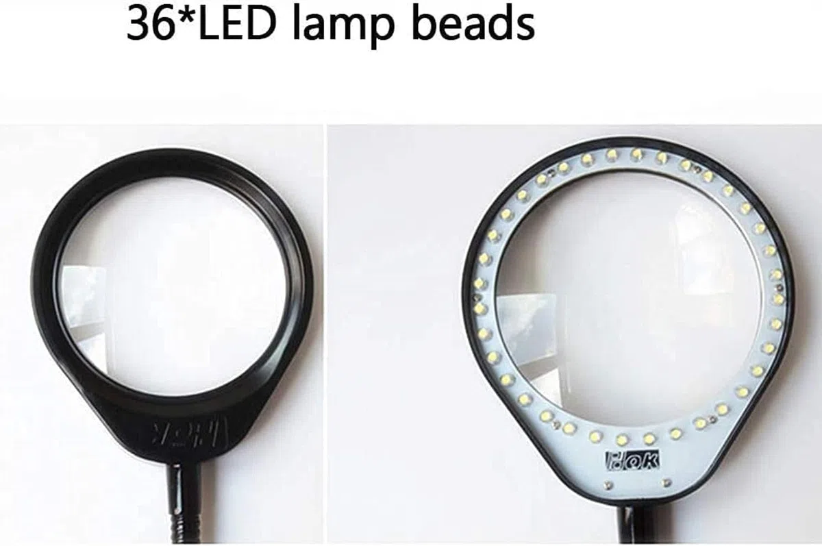 Lupa Escritorio LED Lámpara de Aumento Brillo Ajustable Manguera Flexible Mantenimiento Lectura Iluminación Lupa Matrimonio