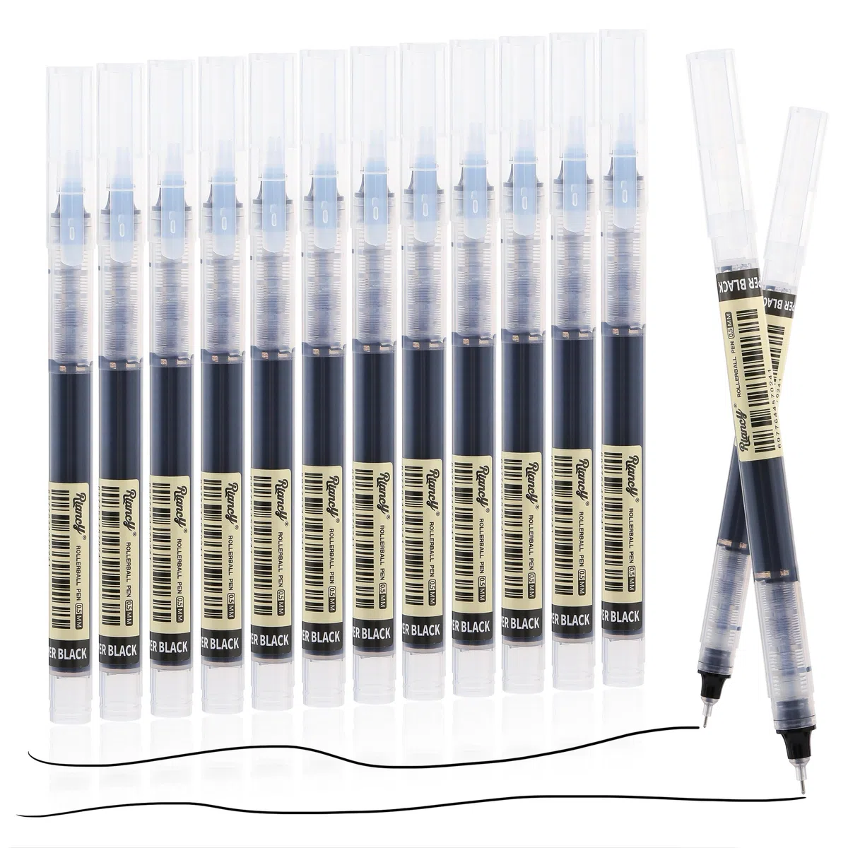 12 bolígrafos rodantes, tinta de secado rápido, 0,5 mm, punta extrafina, tinta líquida, bolígrafo Rollerball, color negro