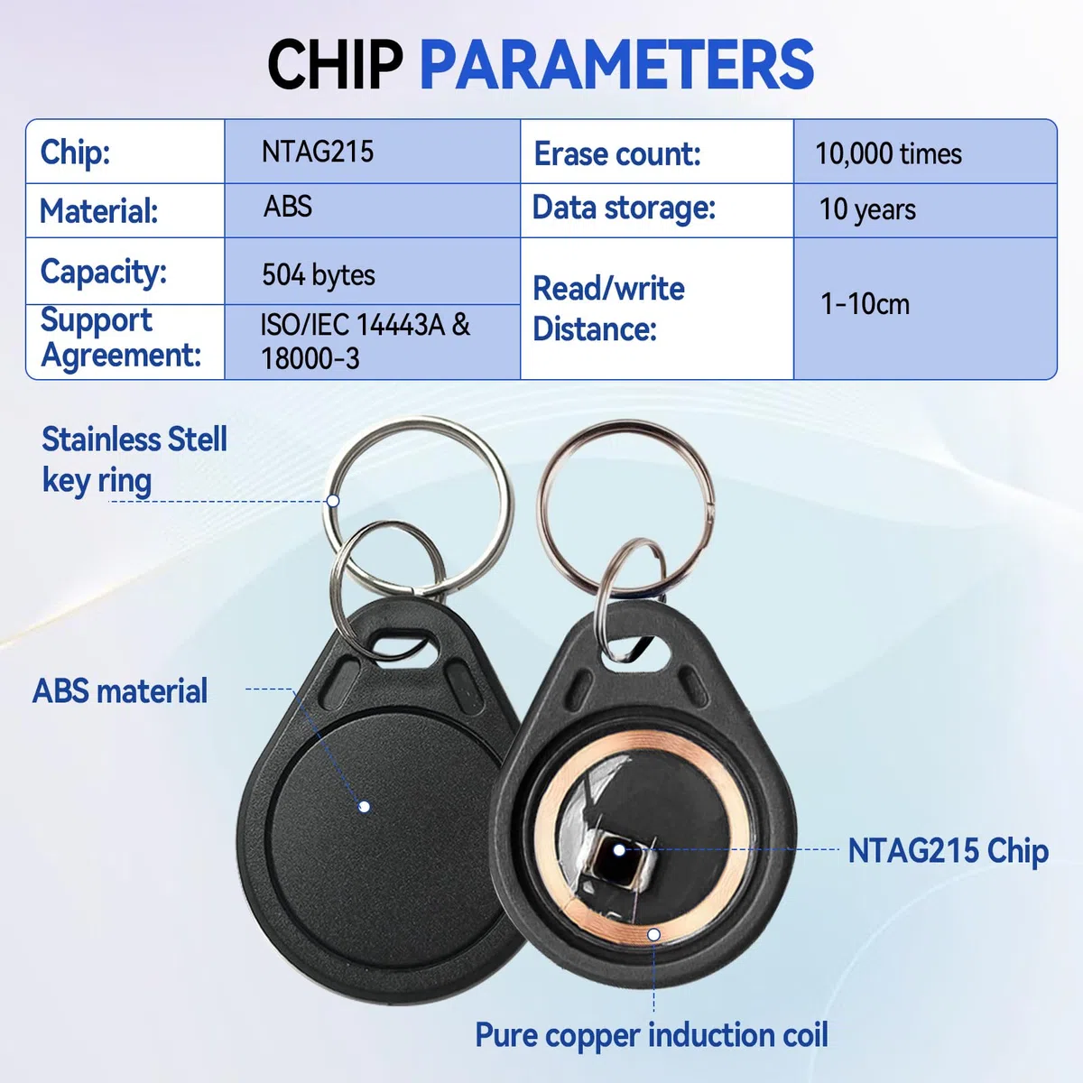 NFC Tag Ntag215 NFC Chip NFC Keyfob Programable NFC Tag 504 Bytes Memoria, compatible con iPhone Accesos directos iOS App Homekit Android Smartphone Apps (100 piezas)