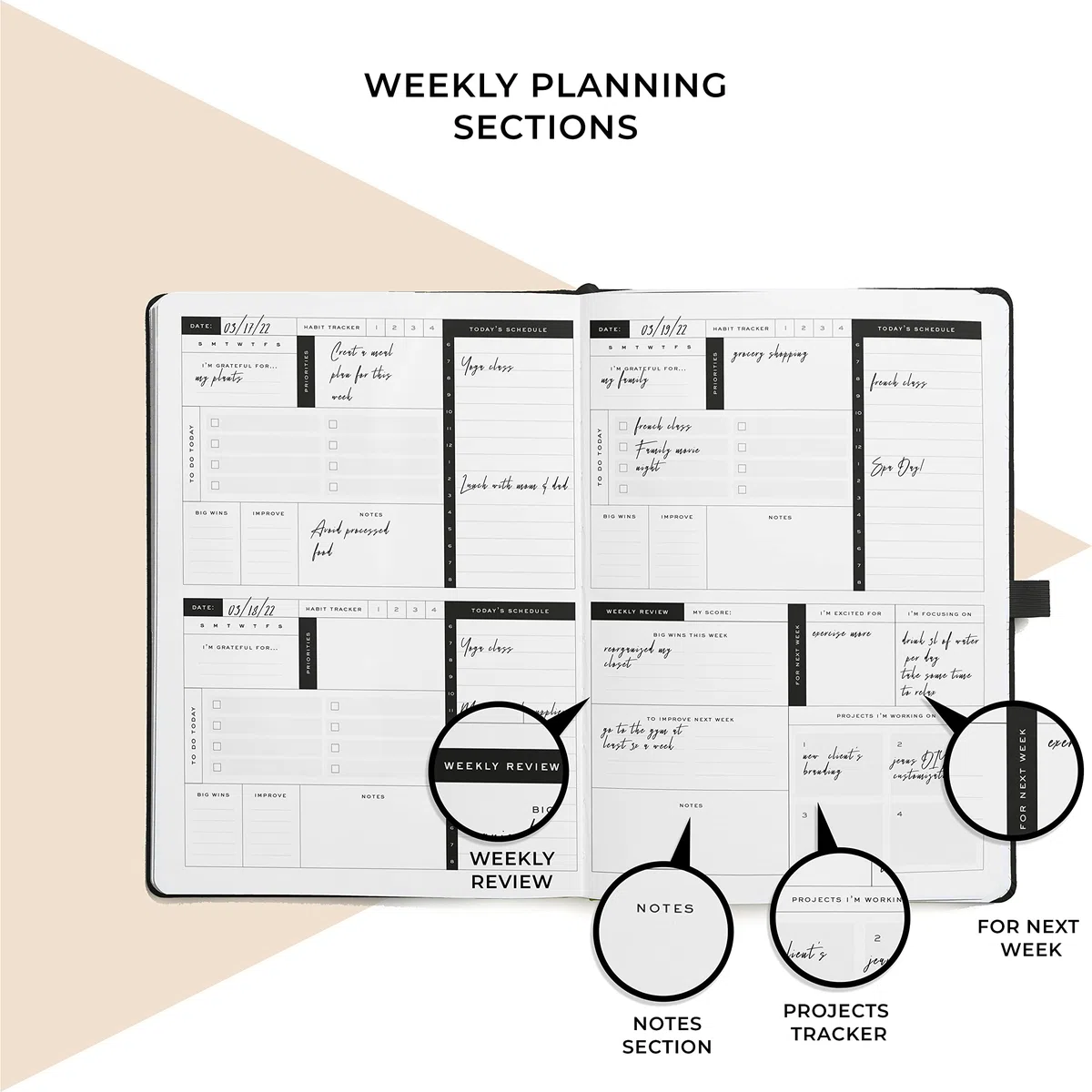 Planificador diario inteligente – Logra objetivos y aumenta la productividad, gestión del tiempo y felicidad – Planificador semanal mensual con diario de gratitud, tapa dura, planificador de negocios