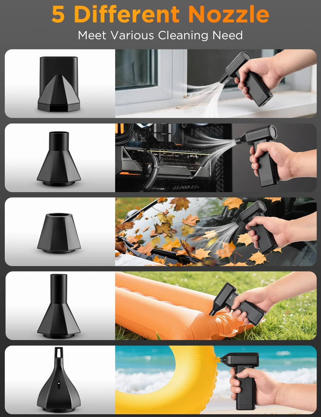 Soplador de Aire Potente con Luz LED, 6000 mAh 3 Velocidades 150000 RPM Soplador de Aire Comprimido Limpieza PC, Aire Comprimido Eléctrico Portátil Air Duster para Laptop, Coches, Sofás