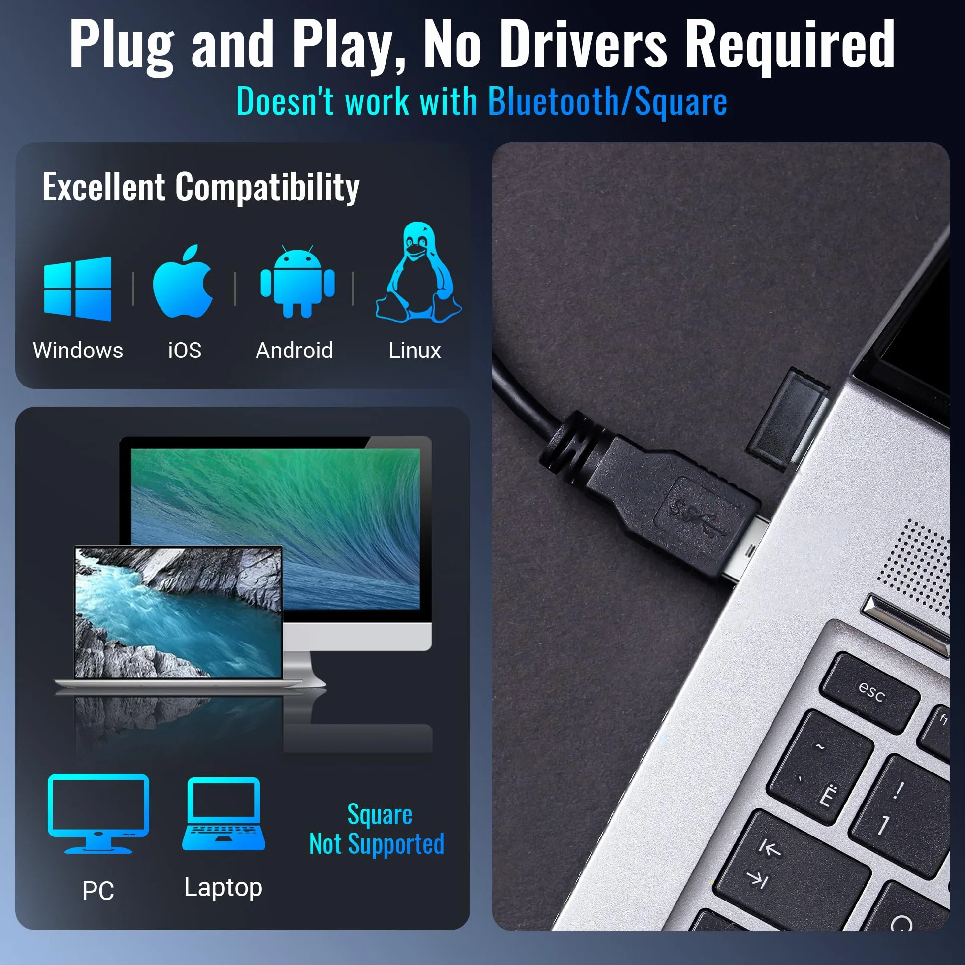 Tera Lector de Código de Barras Portátil Inalámbrico 1D Láser Inalámbrico y con Cable USB Indicador de Nivel de Batería Extra Grande de 2000mAh, Modelo 5100, Naranja/Negro