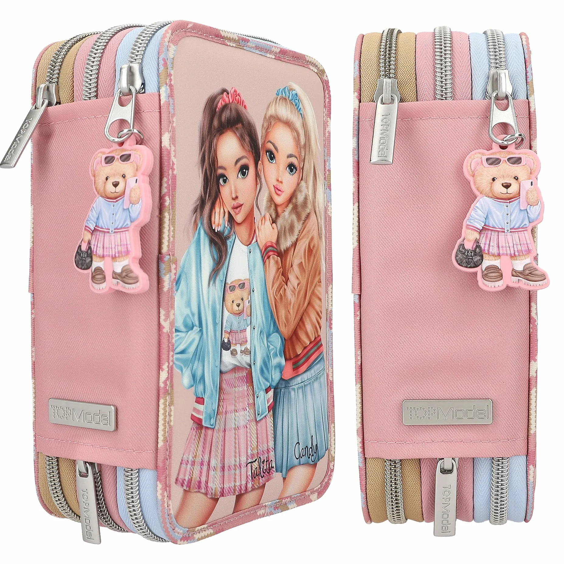 Depesche 13009 TOPModel Team Teddy - Estuche con 3 Compartimentos, con diseño de Oso de Peluche, Color Rosa