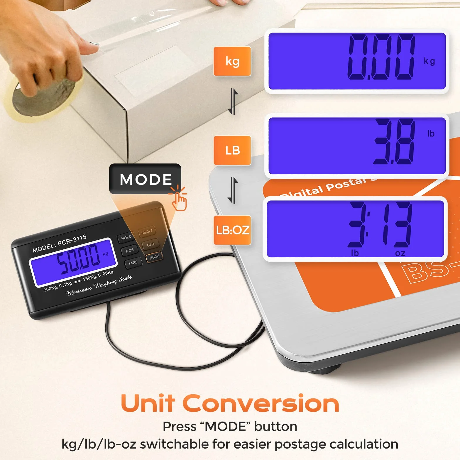 Bonvoisin Báscula para Paquetería Digital 300kg/660lb Balanza para Envíos con Pantalla LCD Grande, 36cmx30cm
