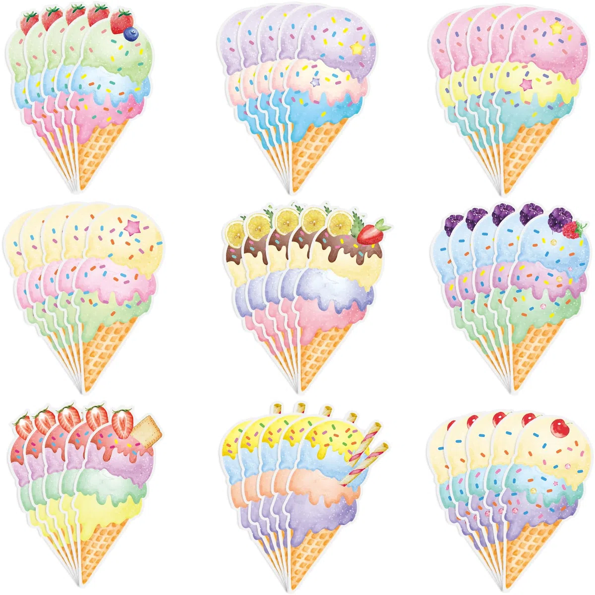 Faccito 45 Piezas Recortes de Helado Decoración de Fiesta de Helado Corte de Papel de Cumpleaños de Helado Sundae para Fiesta con Tema de Helado Verano Boda Baby Shower Niñas