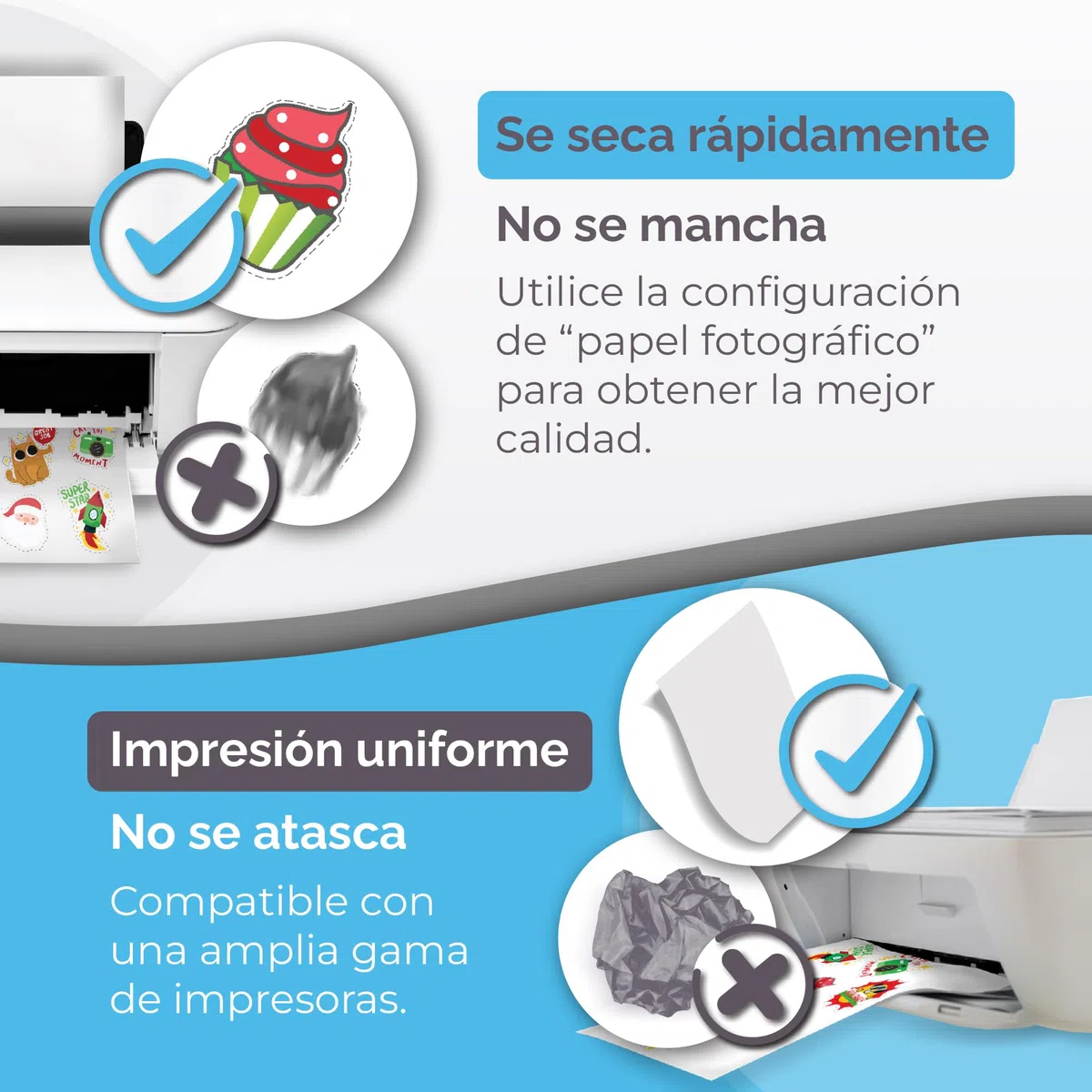 Papel de vinilo adhesivo imprimible de primera calidad - 32 hojas - Brillante A4 - Resistente al agua - Papel de vinilo adhesivo para láser e inyección de tinta - Papel adhesivo imprimible
