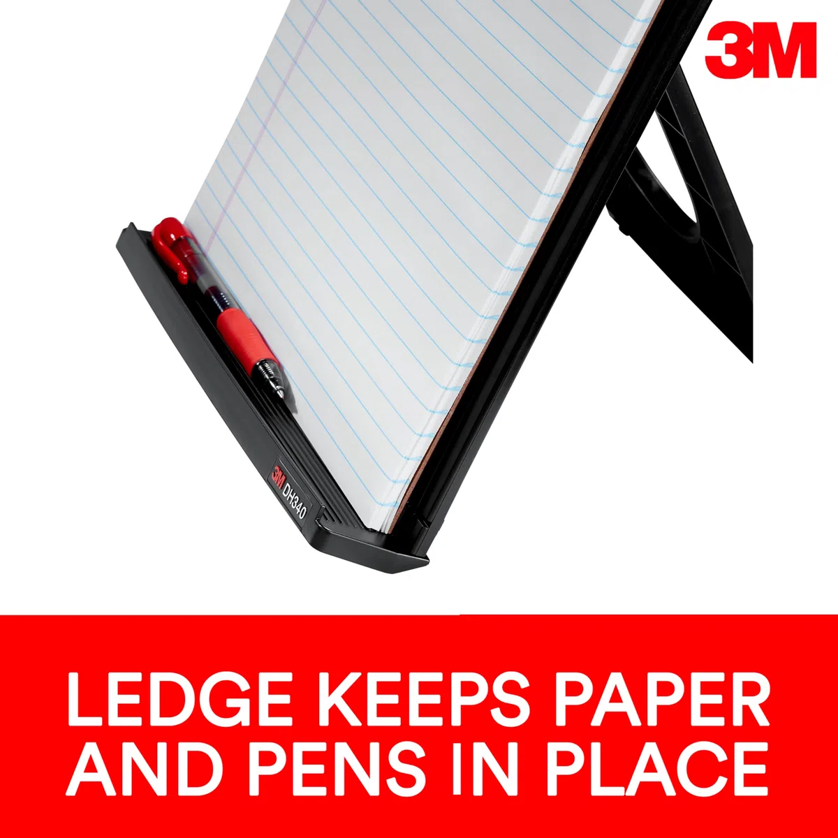 3M Soporte para documentos de escritorio, clip ajustable para documentos verticales y horizontales para una fácil visualización, la repisa inferior tiene borde para mantener hasta 150 hojas en su