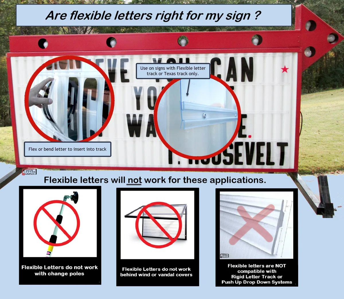 4 "5 de" Flex cambio portátil Sign letras para intercambiables carta signos