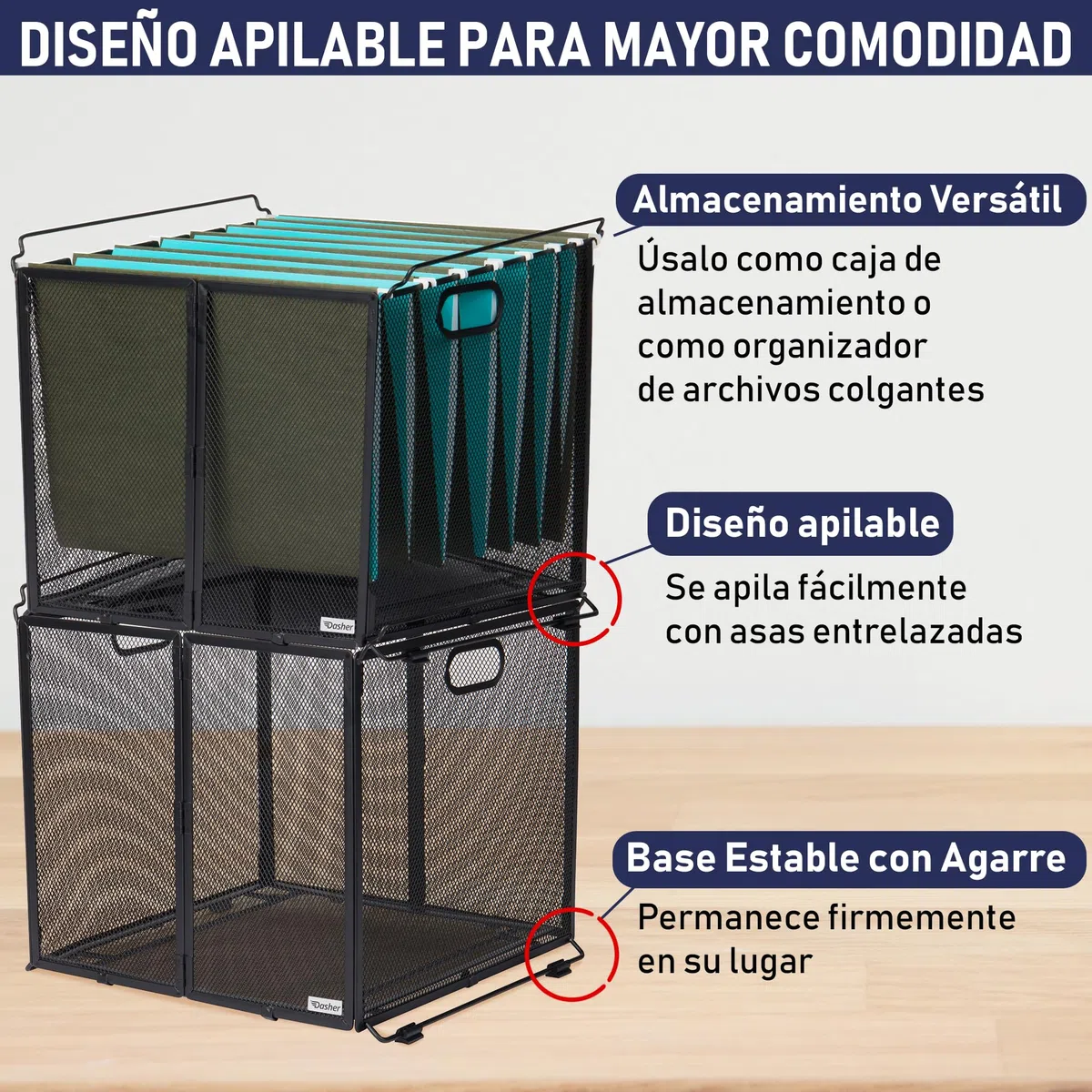 Dasher Products Organizador de documentos colgante tamaño A4, contenedor de carpeta de archivos suspendida, caja de malla de metal negro, soporte para documentos, organizador portátil colgante