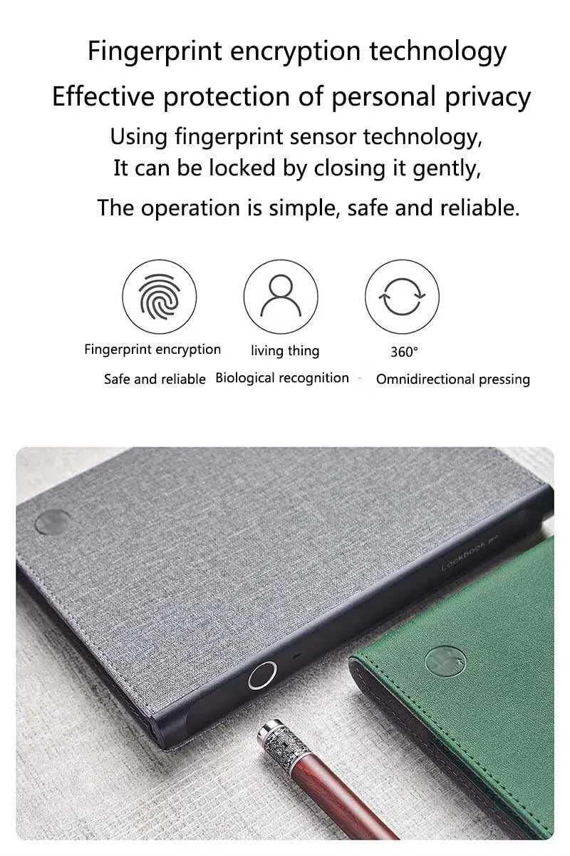 Cuaderno inteligente con desbloqueo de huellas dactilares: Diario personal con cerradura electrónica, incluye ranura para tarjetas, perfecto para la planificación de agendaVert