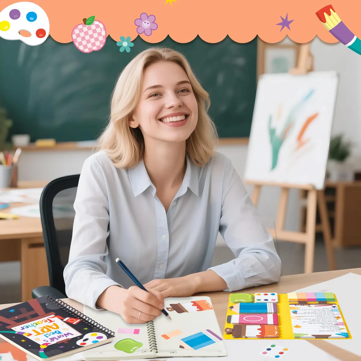 B1ykin Juego de regalo de papelería, 3 cuadernos adhesivos, cuadernos en espiral A5 y 550 hojas, bonitas notas adhesivas con bolígrafos, kit para oficina, escuela, profesores, suministros de Acción de