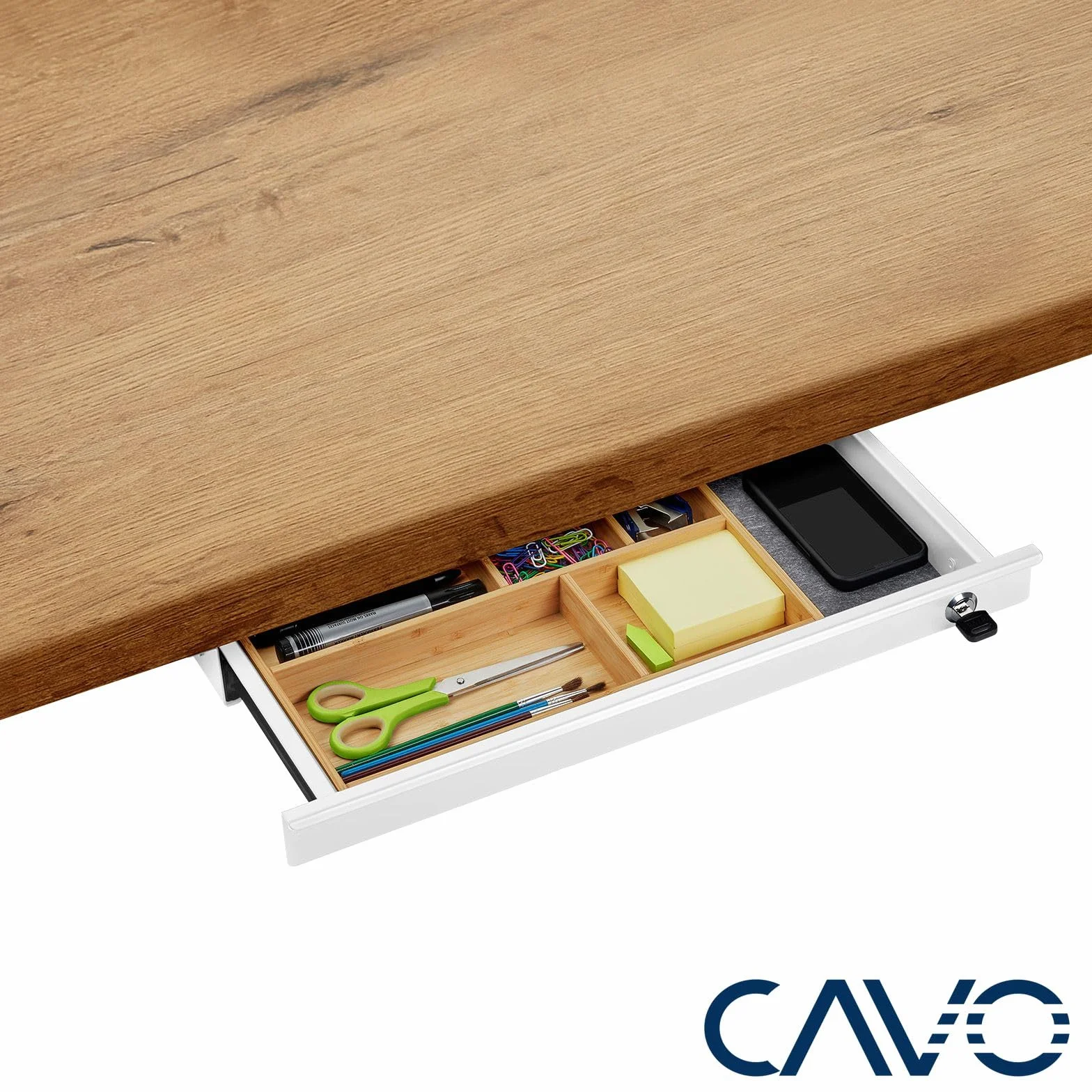 Cajón portadocumentos con cerradura 500 x 265 x 45 mm blanco inserto de bambú