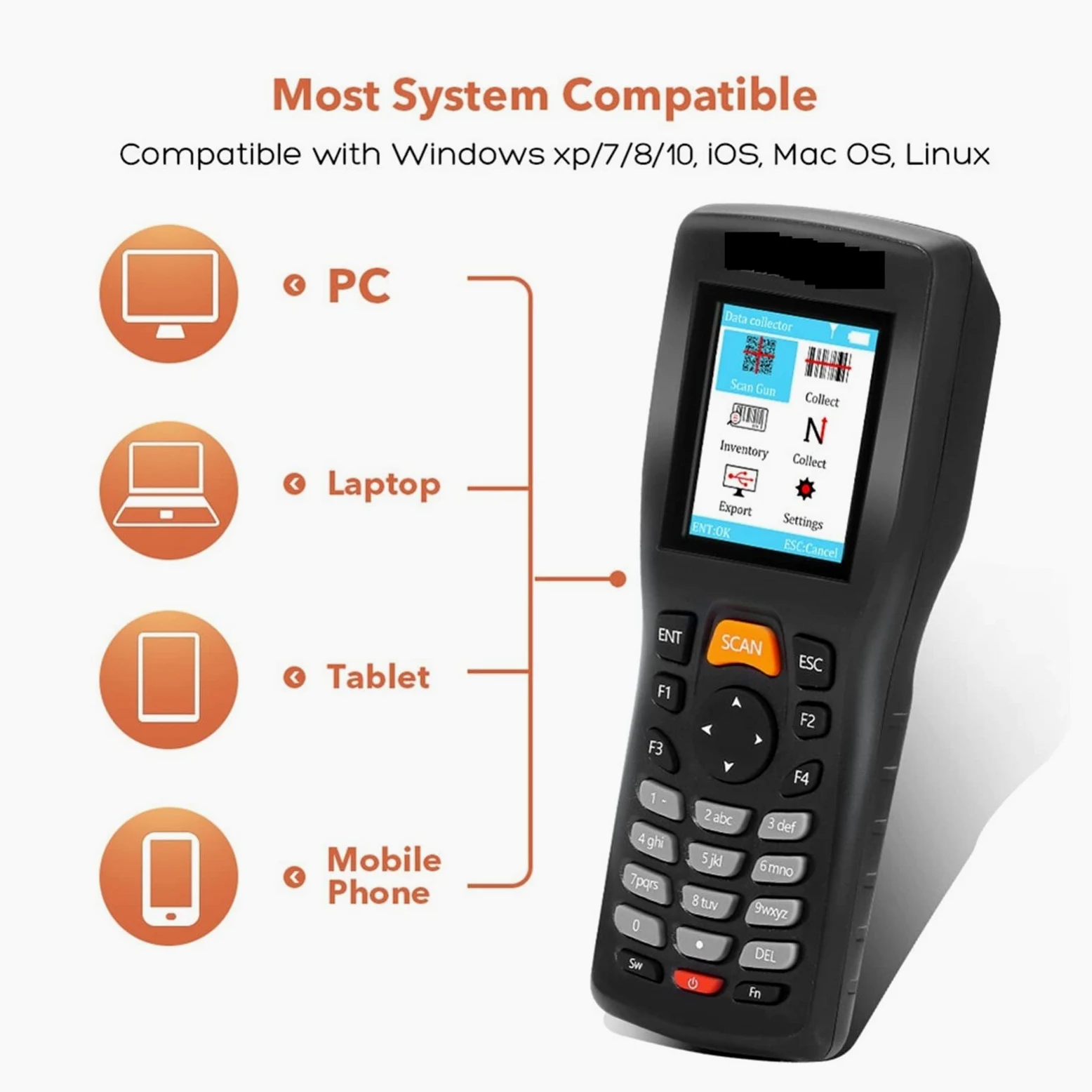 Buscador de Pernos, Escáner de código barras inalámbrico Lector mano USB Colector datos Escáneres dispositivos inventario terminales portátiles(1D)