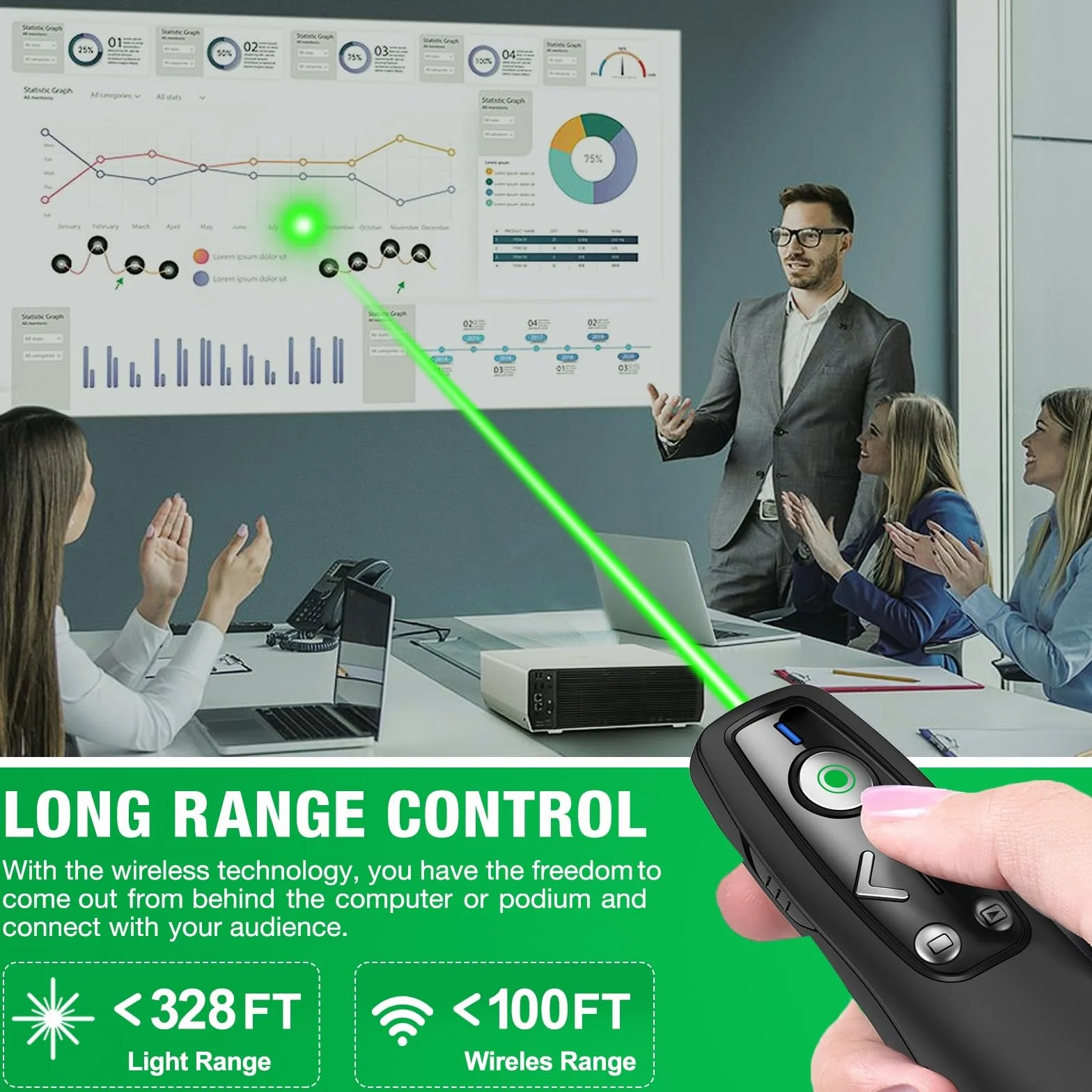 Control remoto inalámbrico 3 en 1 USB tipo C con luz verde para PowerPoint, PowerPoint Clicker con control de volumen PowerPoint Slide Advancer para Mac, computadora, laptop
