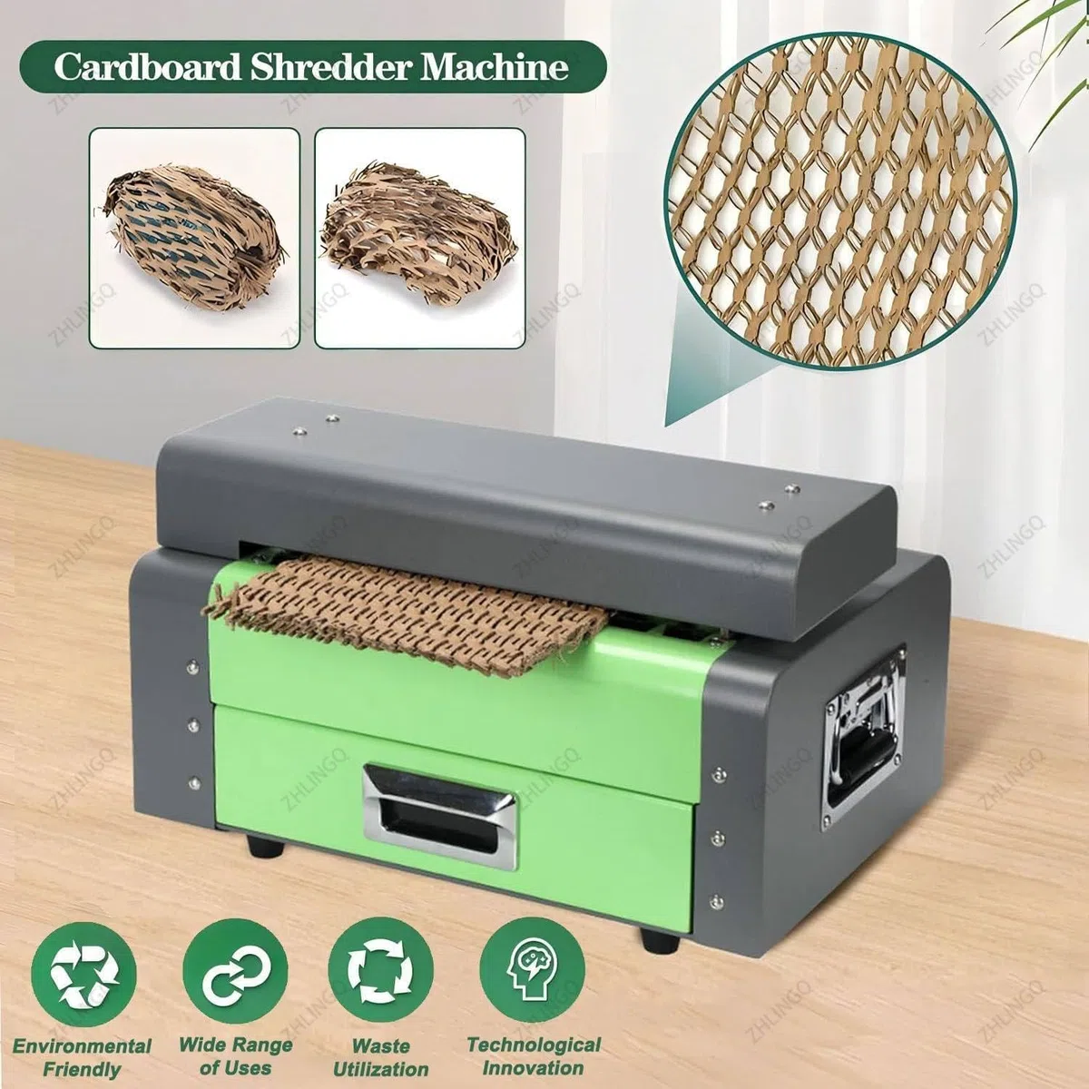 Trituradora de cartón para papel usado, velocidad de trituración de 3 m/min, ideal para embalaje exprés, ancho 325 mm