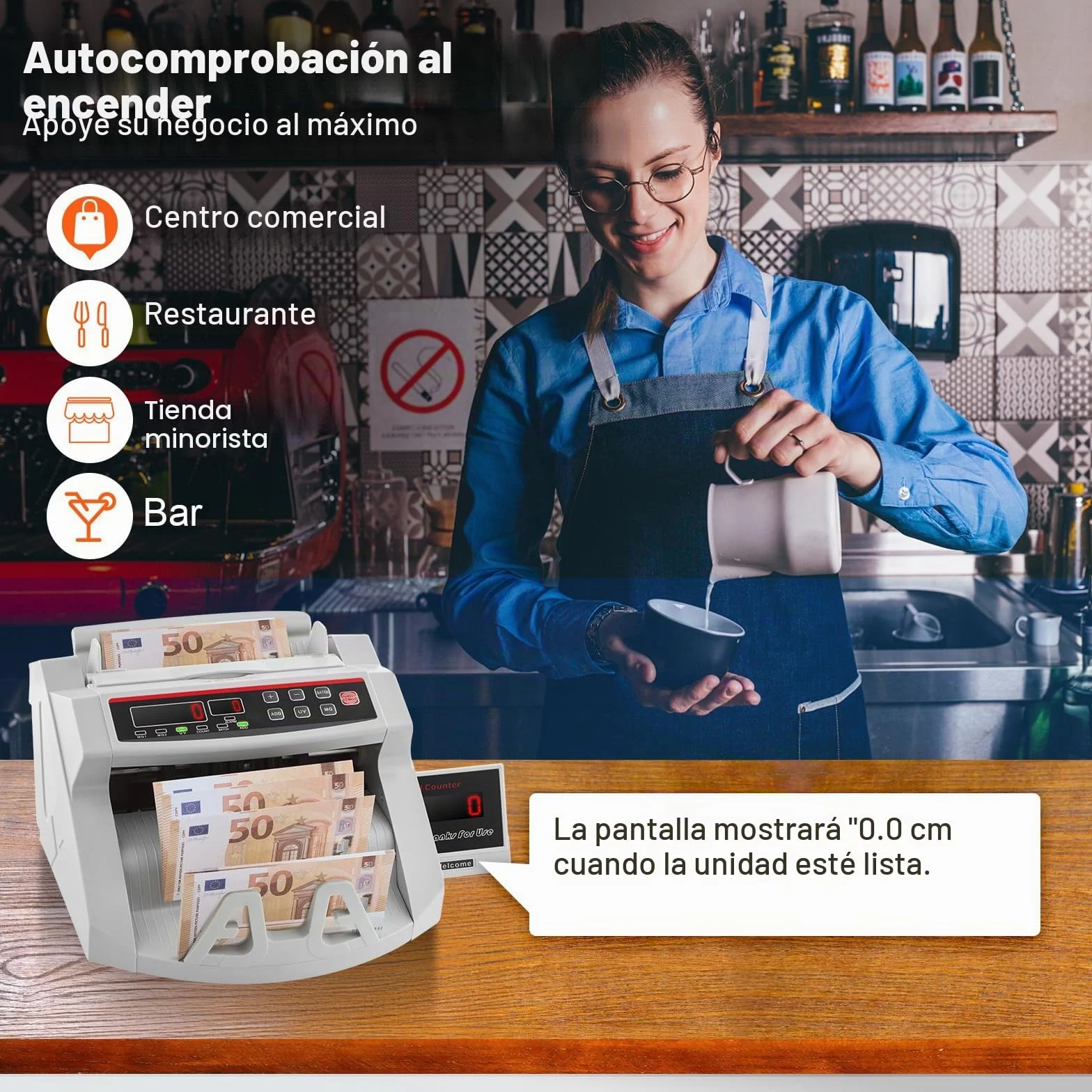 VEVOR Contador de billetes de dinero con pantalla LED contador de billetes profesional con detector de billetes falsos, UV/MG, 1000 billetes/minuto, solo cuenta el número de hojas