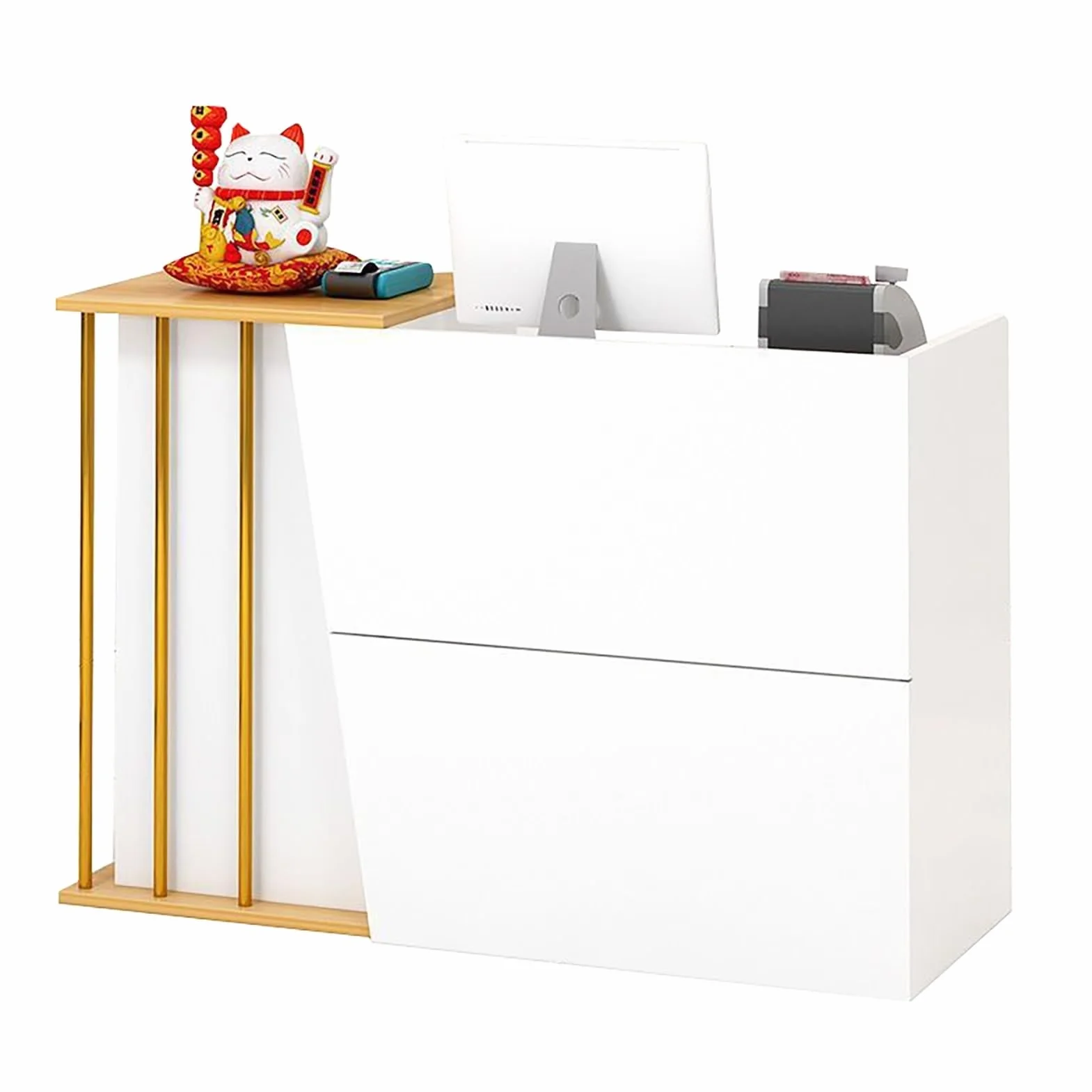 Mesa De Oficina Mostradores para Tiendas O Recepción Mueble Mostrador Recepcion Pequeño con Cajonera Y Espacios De Almacenamiento Alta Capacidad(C,140cm)