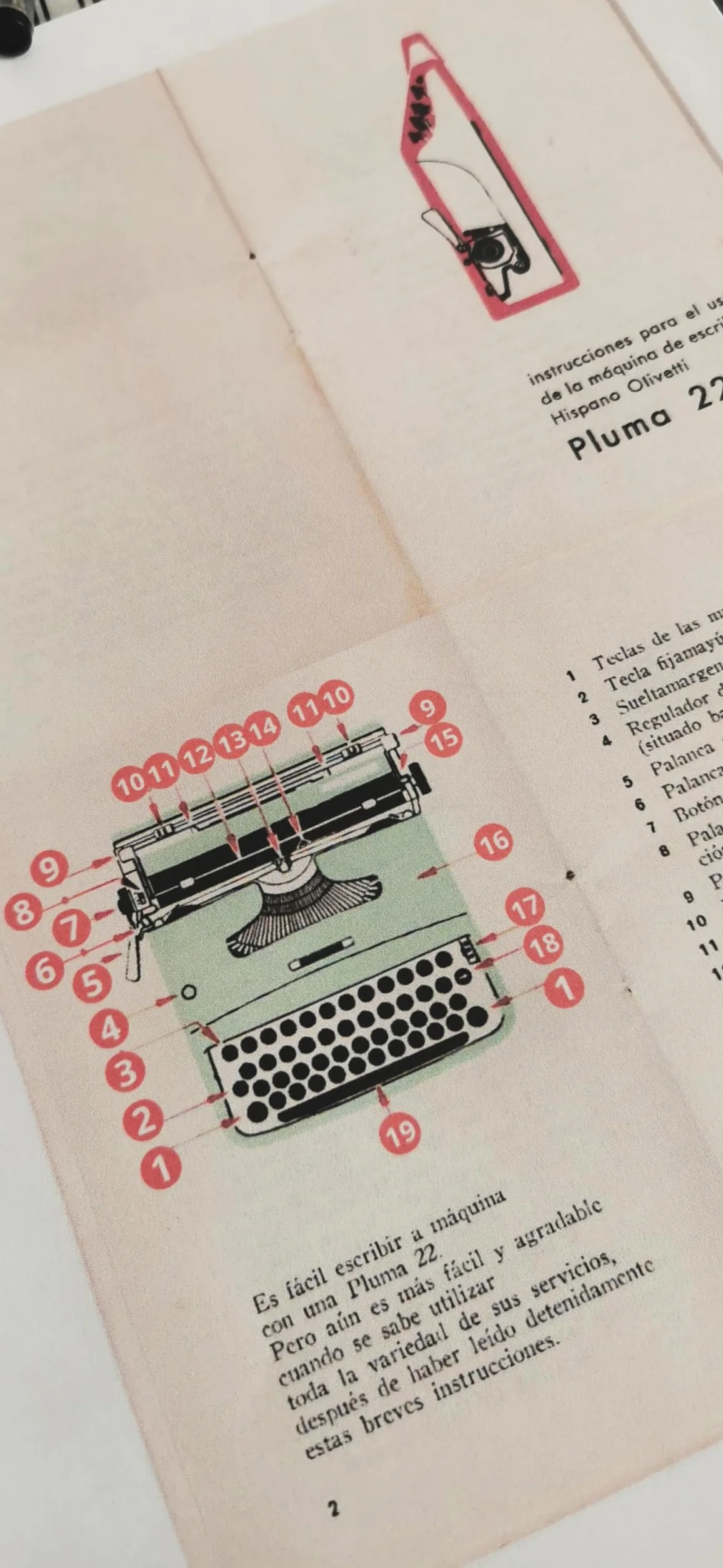 Máquina de Escribir Vintage Olivetti Pluma 22 - Teclado en Castellano Revisada y Puesta a Punto por un Profesional. Funciona Perfectamente. Ideal para Coleccionismo y Uso Personal.