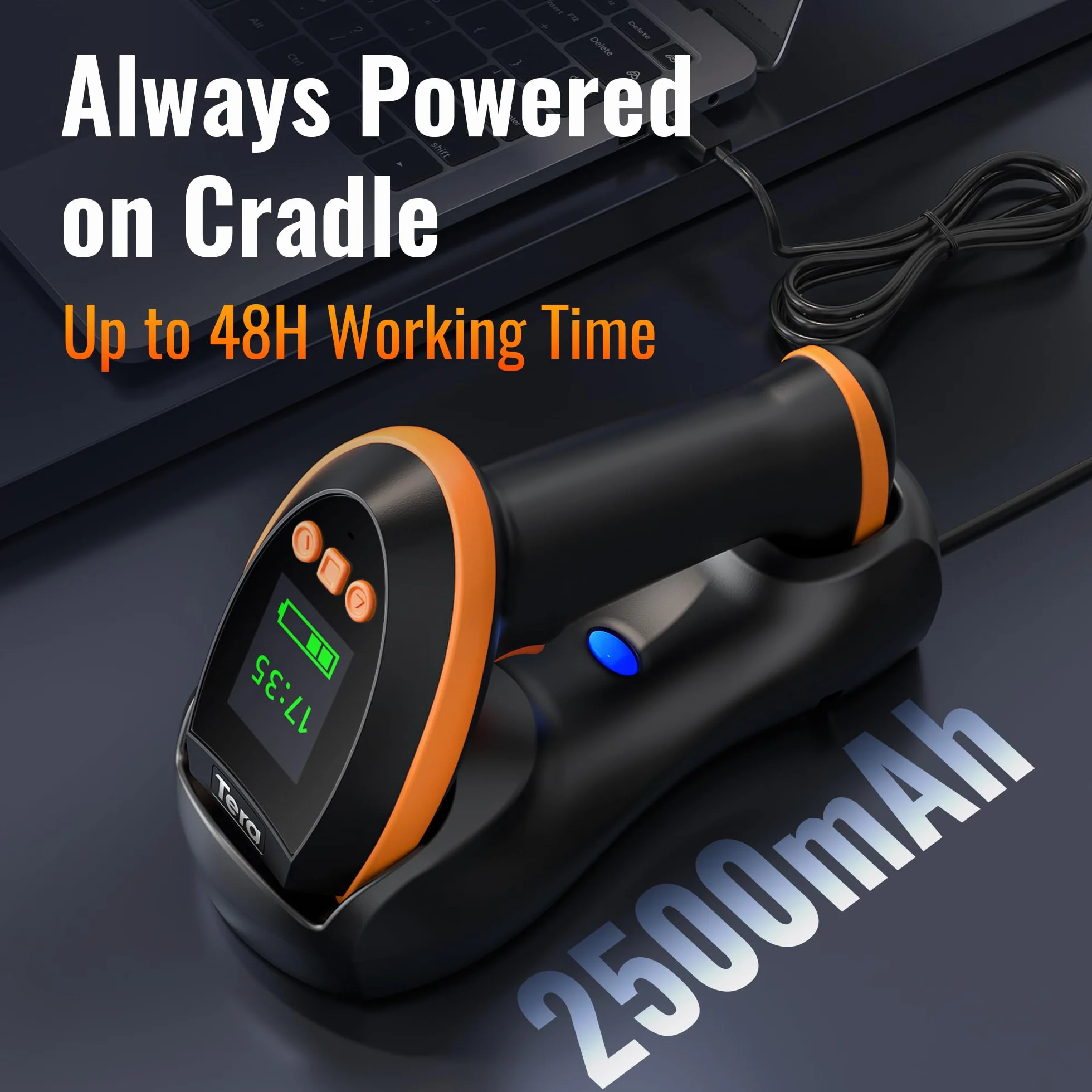 Tera Pro Escáner inalámbrico de códigos de Barras 1D 2D QR Pantalla de configuración Digital, Velocidad de escaneo Extra rápida, Bluetooth 2.4G Cable USB, Instructions en Anglais HW0009